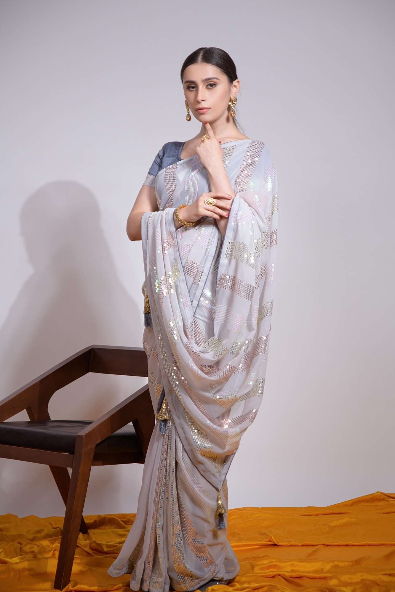 Party Wear Georgette Multi-Sequence Embellishments & Elegant Latkan on Pallu Wrap in 1 minute Saree