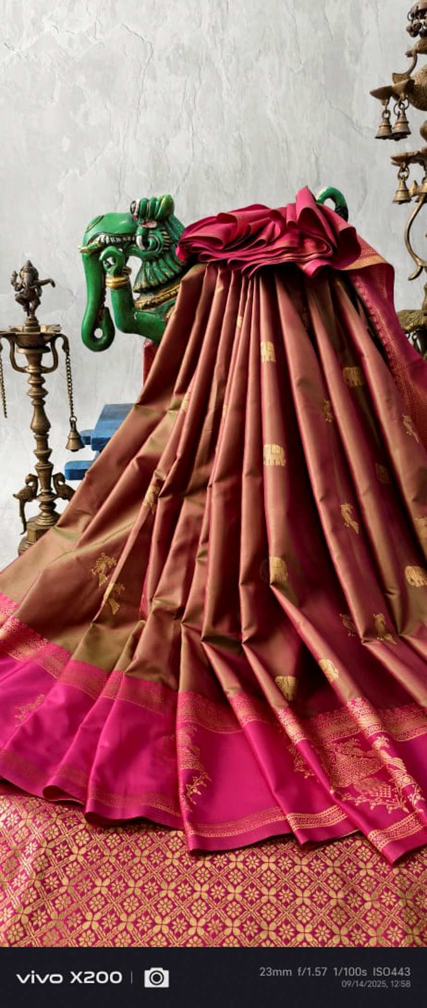 Green Dual Tone Kanchi Semi Silk Saree with Zari Buttas and Contrast Zari Border Prestitched Ready to wear saree