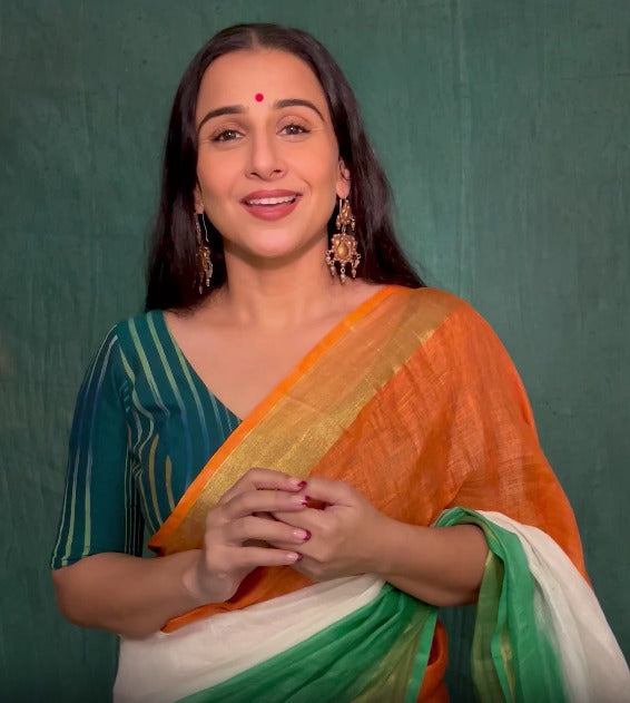 Stunning India Flag Tricolor Pure Linen by Linen Saree. Top Seller Vidya Balan Special! Ready to wear saree