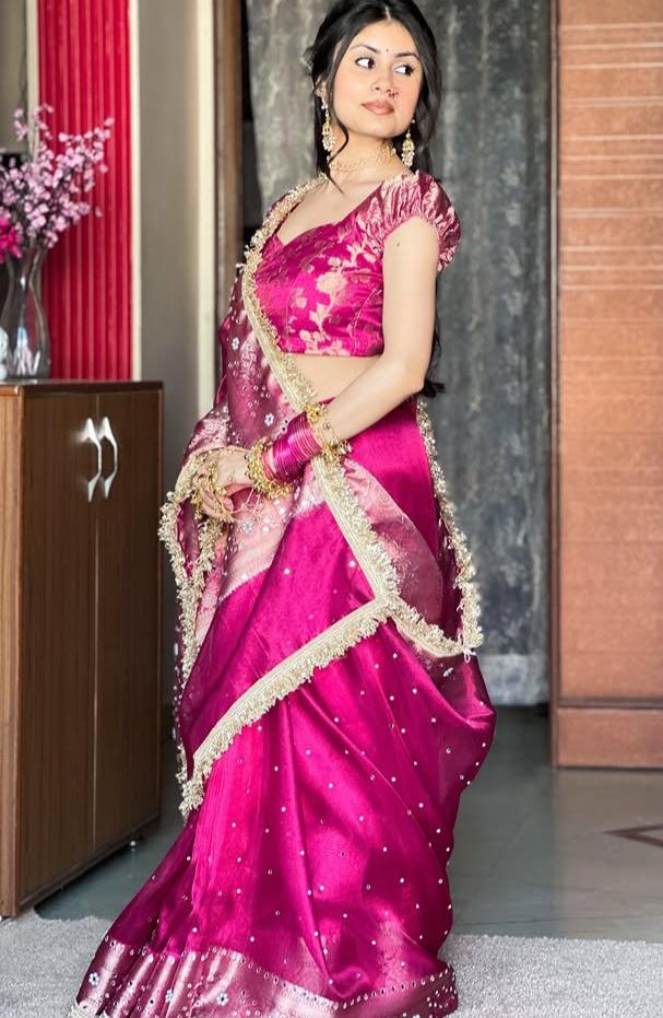 Banarasi Tissue Silk with Elegant Hand Embellishments Ready To Wear Saree