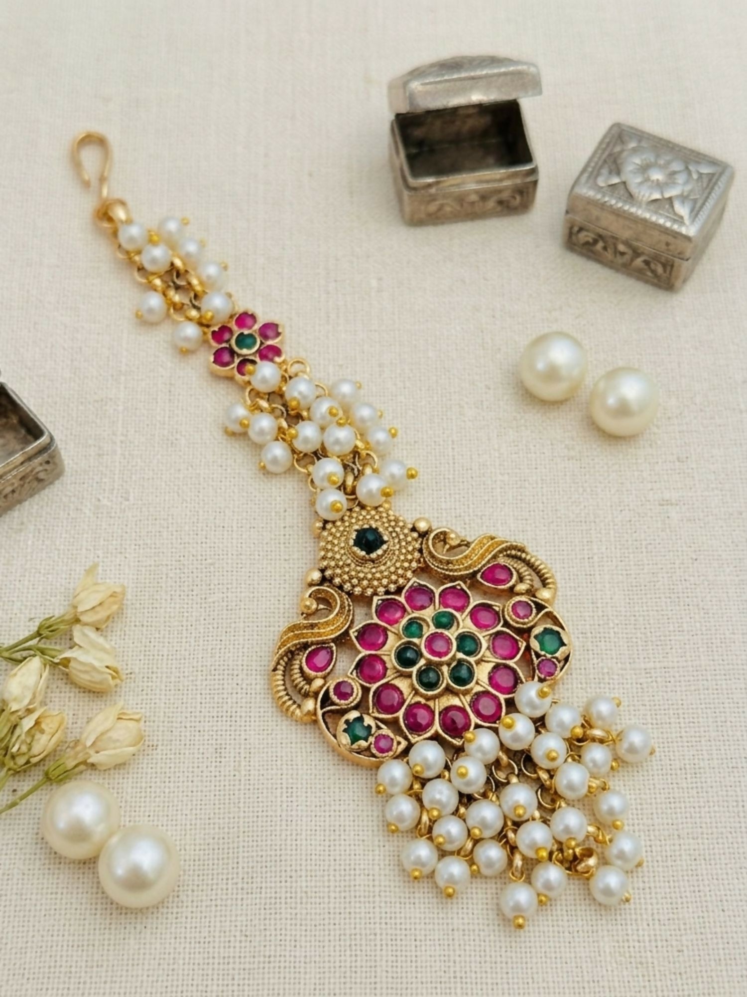 Traditional Matt Gold Plated SouthIndian Maangtikka | SHOBITAM