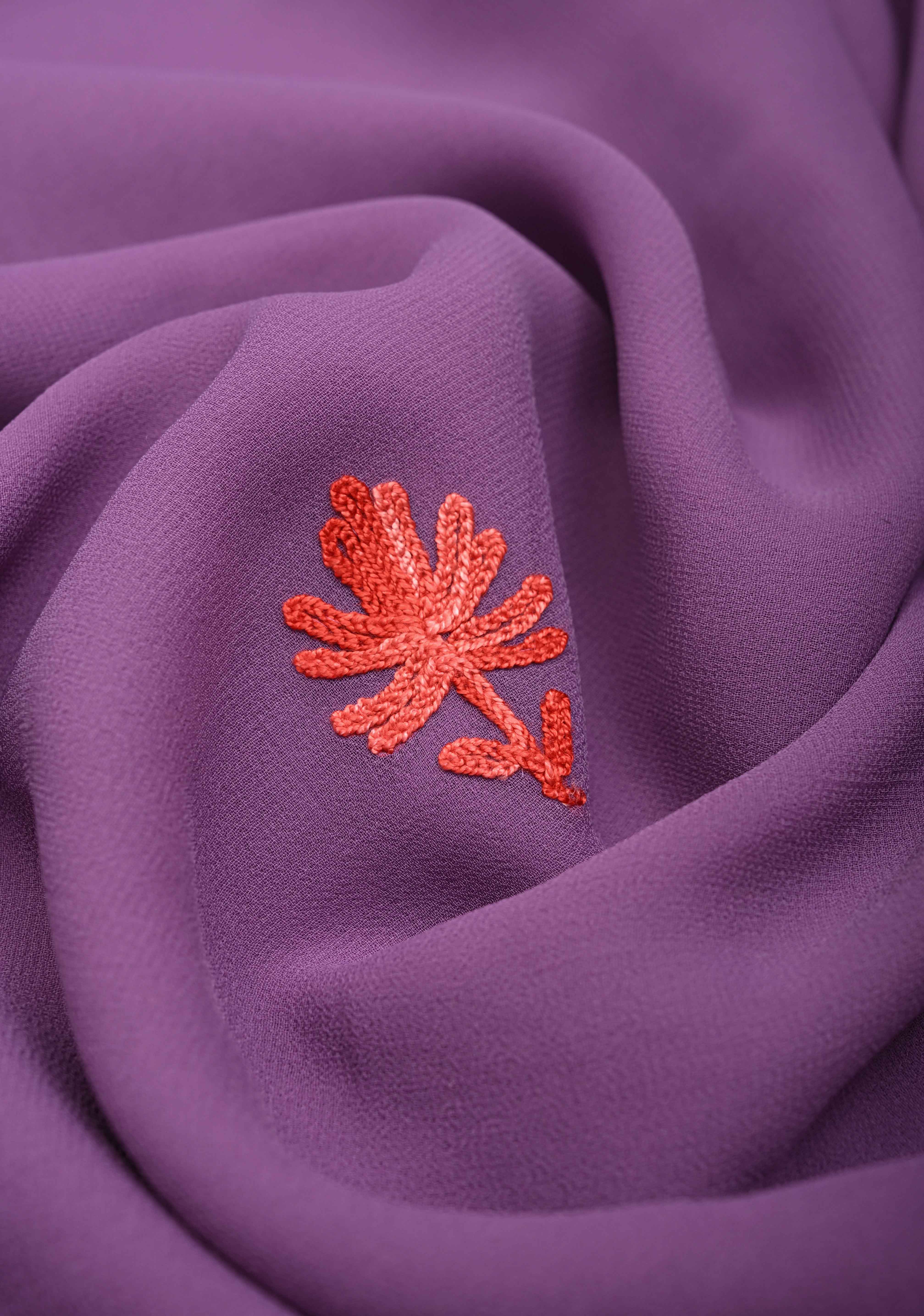 Dusty Purple Kashmiri Aari Georgette Saree with Floral Embroidery | Shobitam