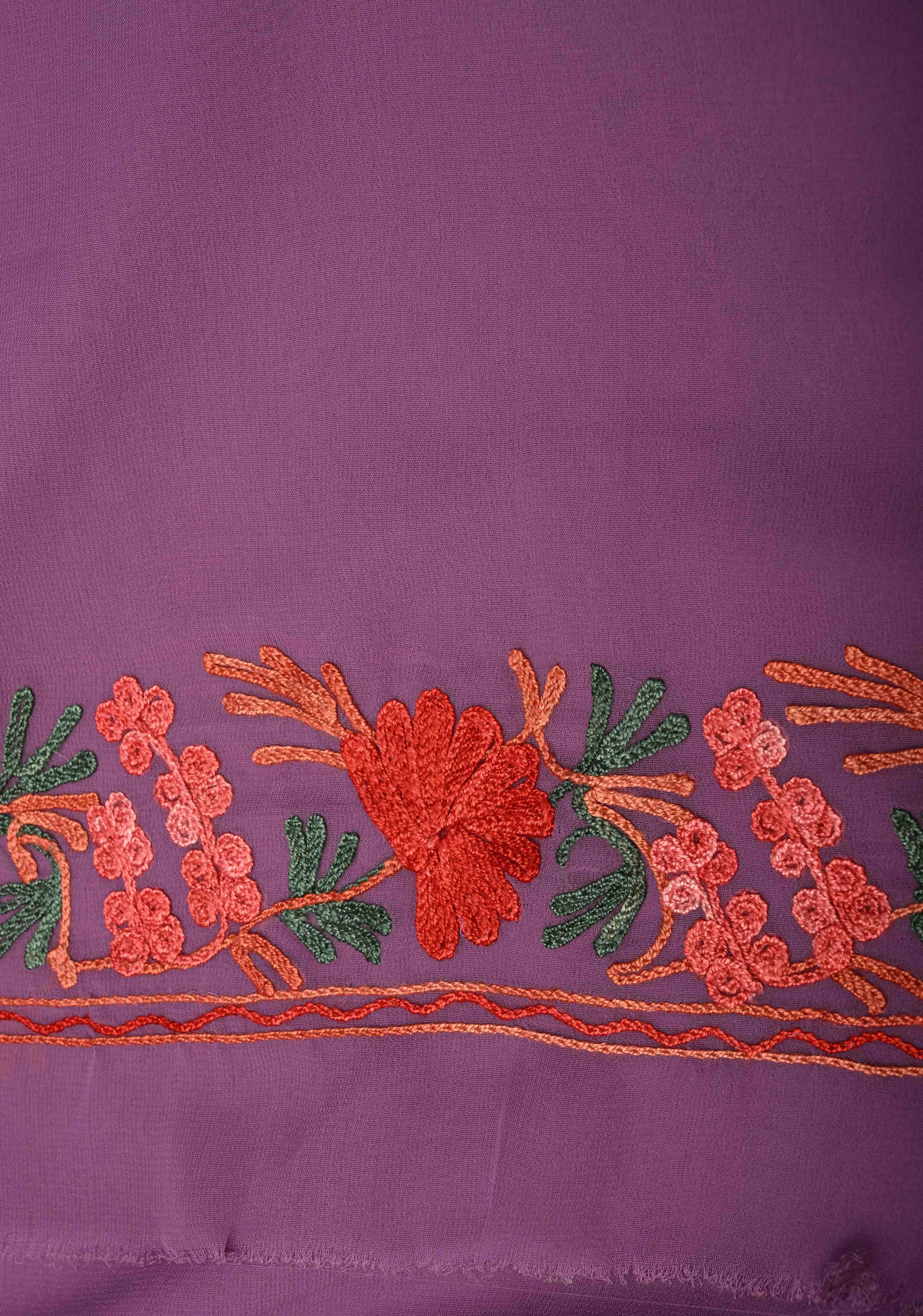 Purple Kashmiri Aari Georgette Saree with Floral Embroidery | Shobitam