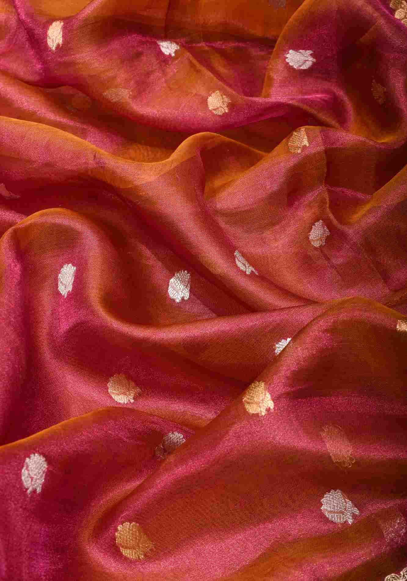 Pre Order Trendy Pure Banarasi Tissue Silk Saree in Pink Dual Tone with Fancy Lace Trim | SILK MARK CERTIFIED   Ready To Wear Saree