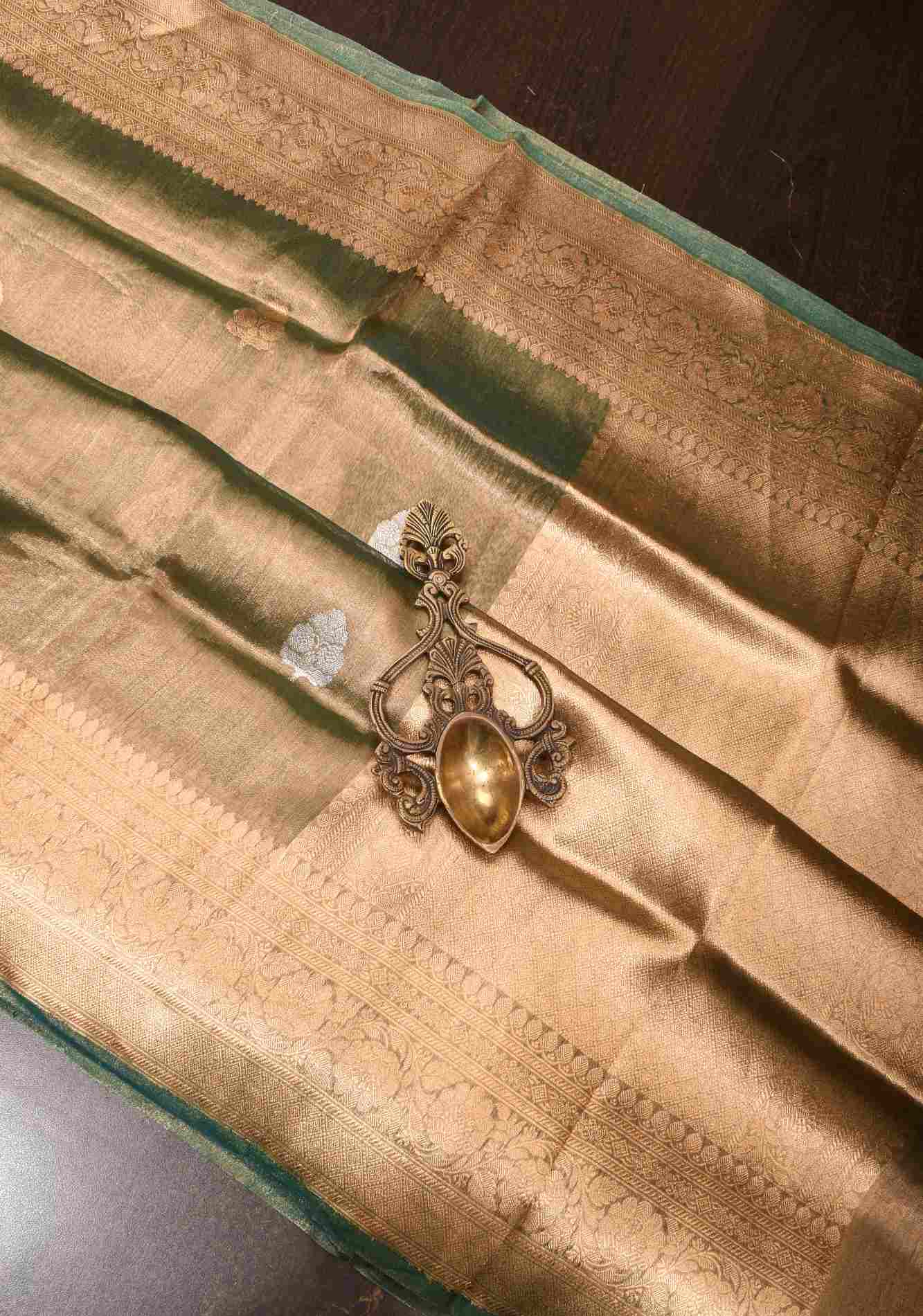 Ready To Wear Saree Rifle Green Pure Chanderi Silk Saree with Sona Rupa Zari Buttas and Zari Border| SILK MARK CERTIFIED