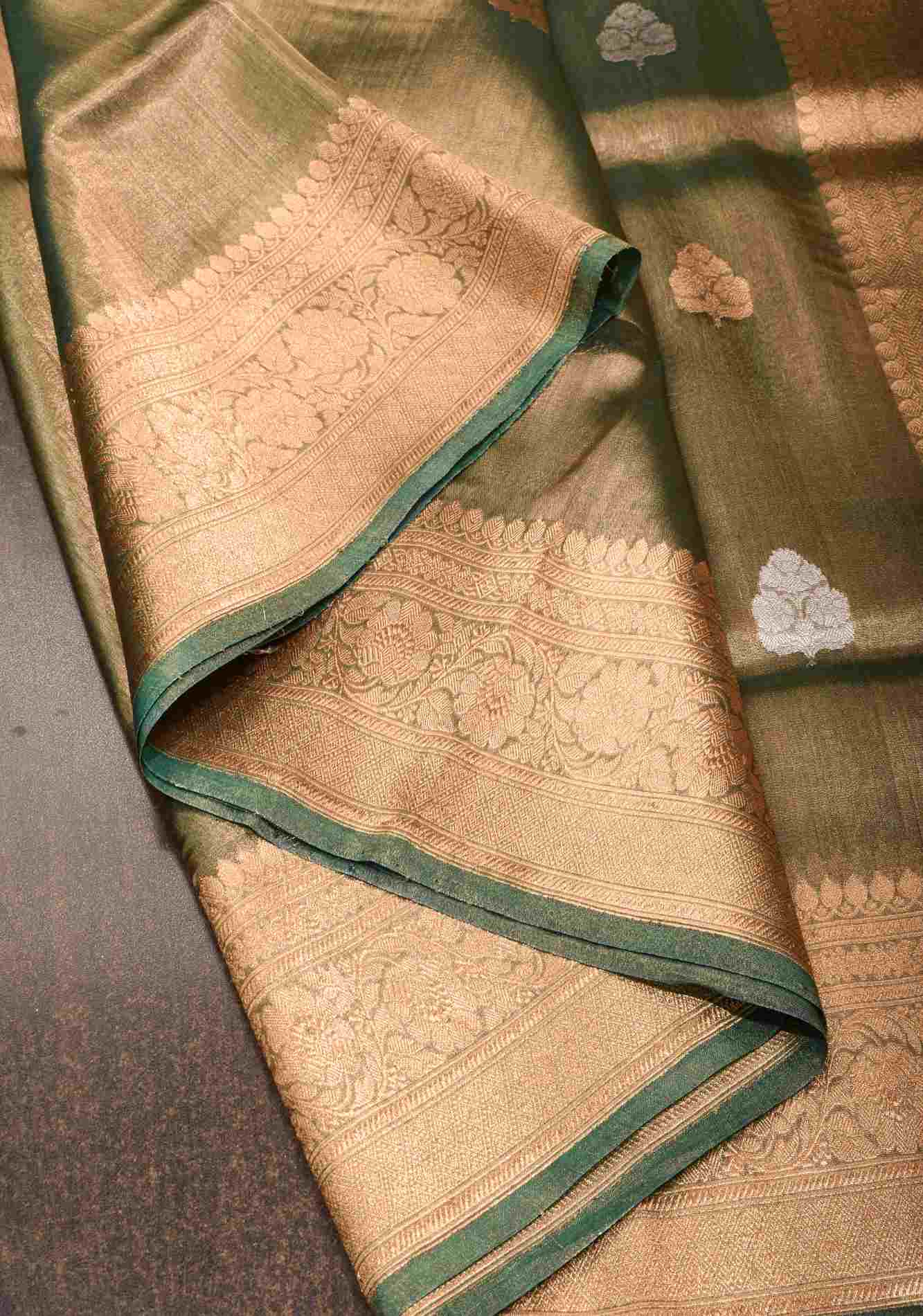 Ready To Wear Saree Rifle Green Pure Chanderi Silk Saree with Sona Rupa Zari Buttas and Zari Border| SILK MARK CERTIFIED