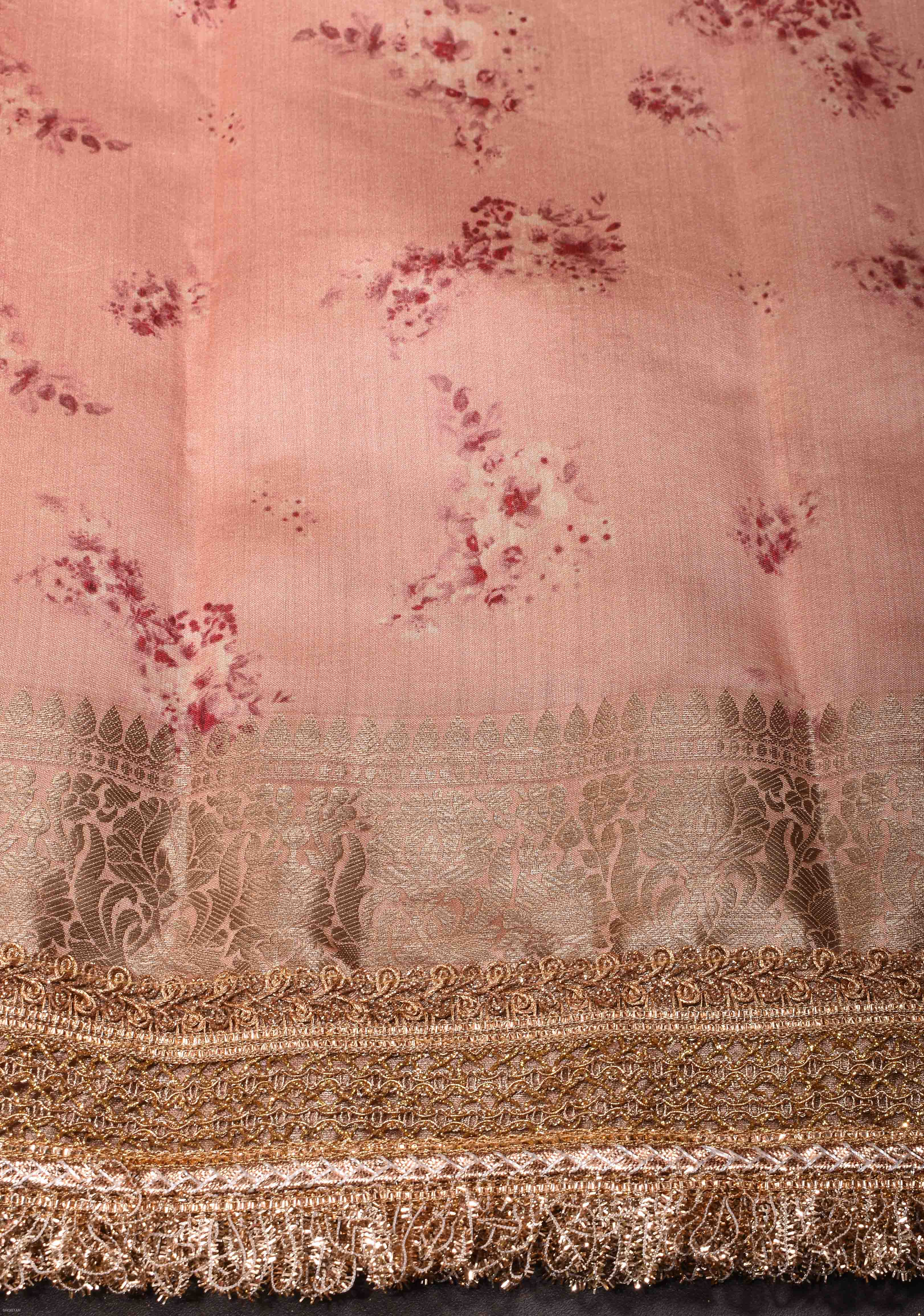 Pure Organza Silk Saree in Old Rose with Floral Digital Print and Lace Trim Border | SILK MARK CERTIFIED | Shobitam
