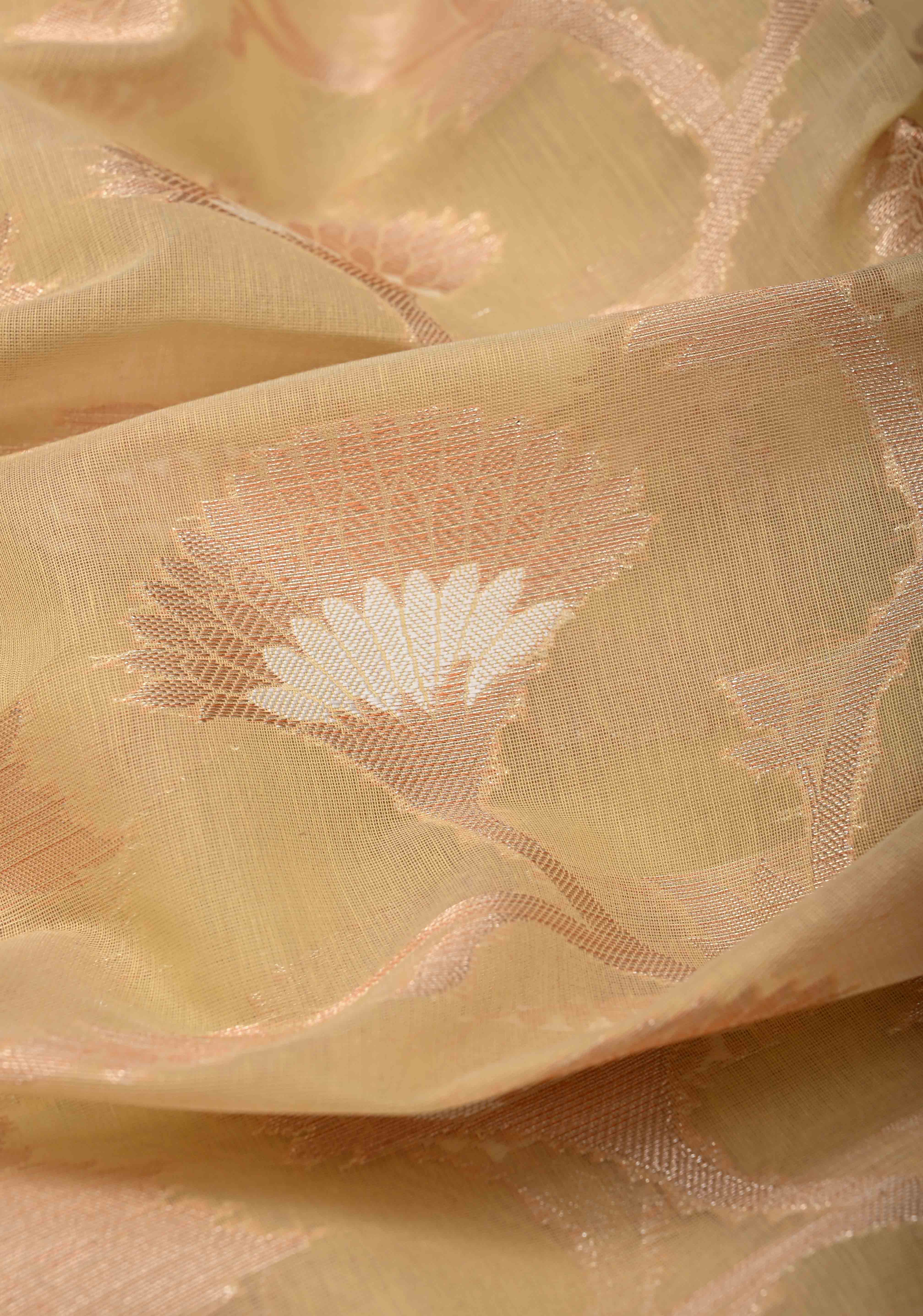 Beige Banarasi Semi Kora Silk Saree with Sona Rupa Jaal and Zari Border | Shobitam