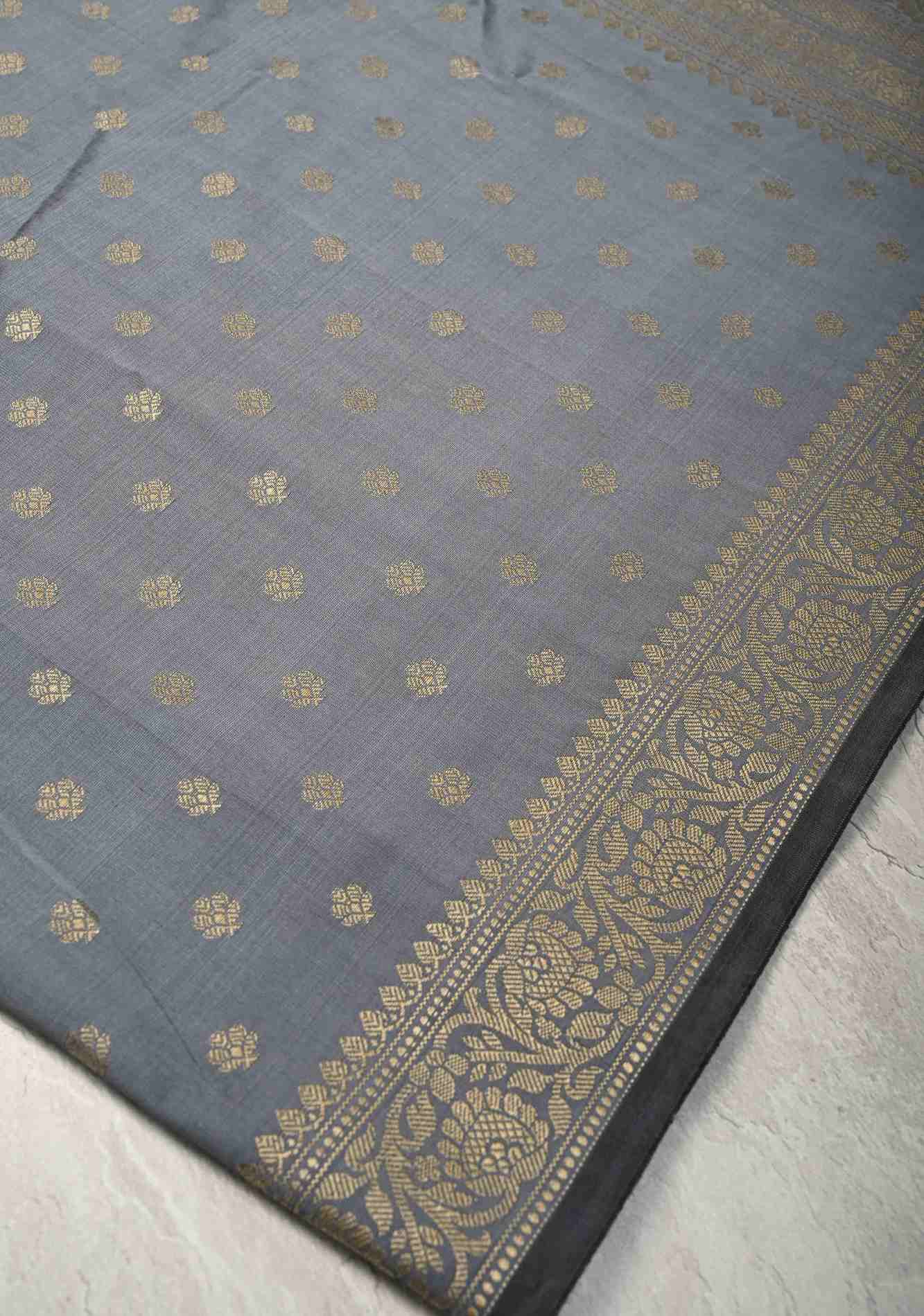 Gray Art silk ready to wear saree with Resham Buttas and Minimal Border Ready To Wear Saree