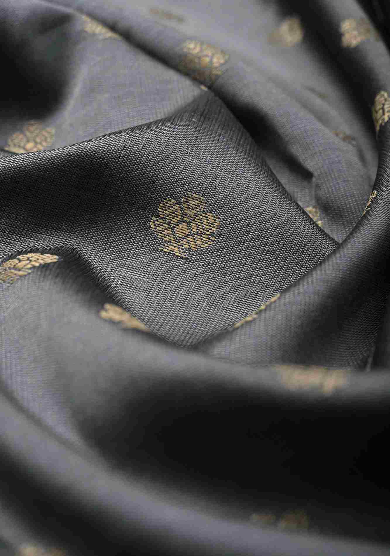 Gray Art silk ready to wear saree with Resham Buttas and Minimal Border Ready To Wear Saree