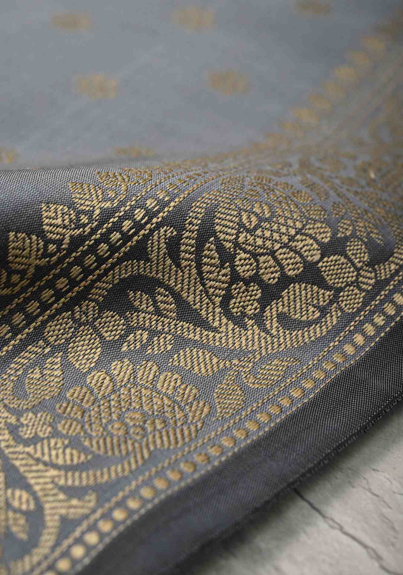 Gray Art silk ready to wear saree with Resham Buttas and Minimal Border Ready To Wear Saree