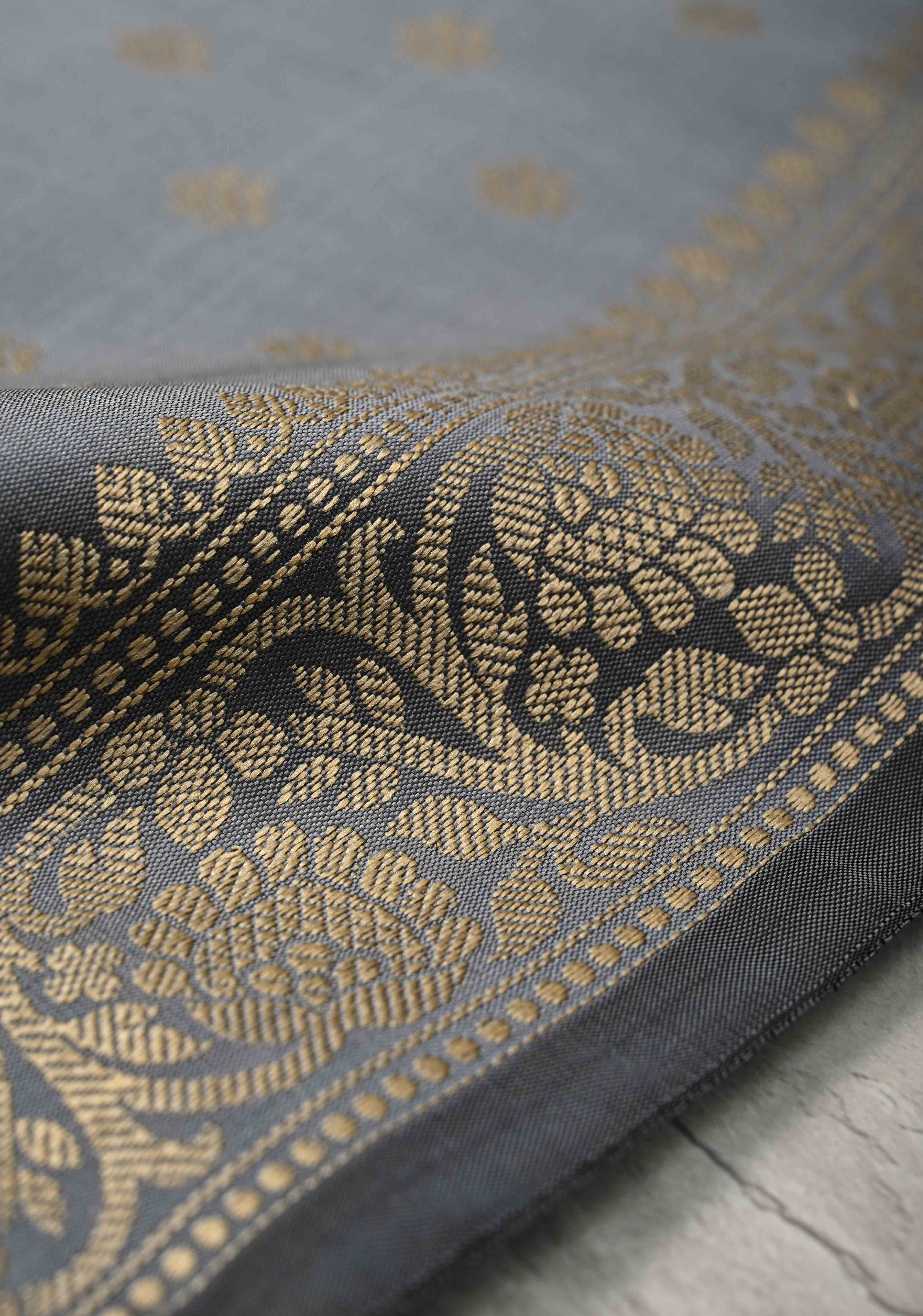 Gray Art silk saree with Resham Buttas and  Minimal Border | SHOBITAM