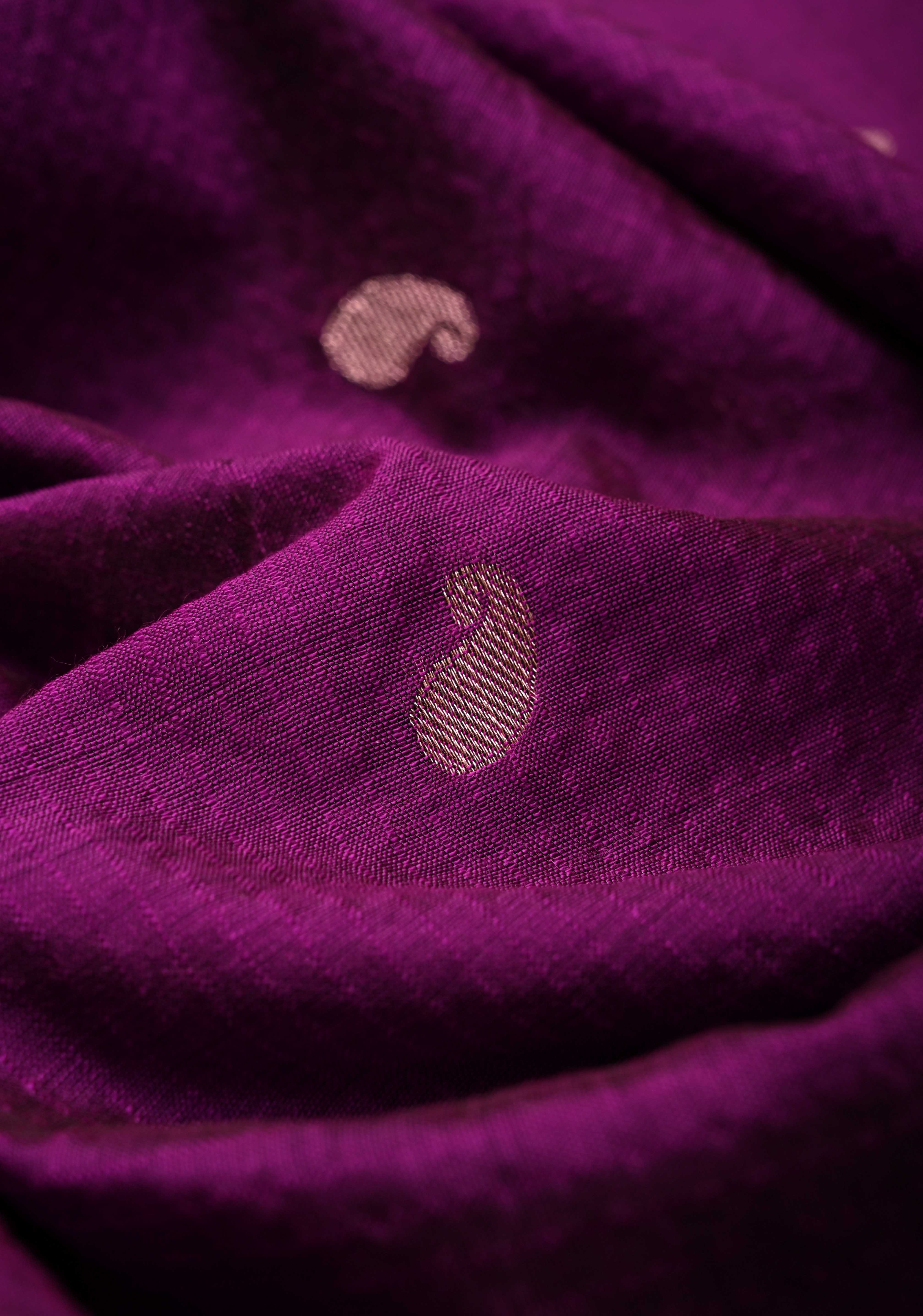 Purple Semi Silk saree with Zari Paisley Buttis and Zari Border | Shobitam