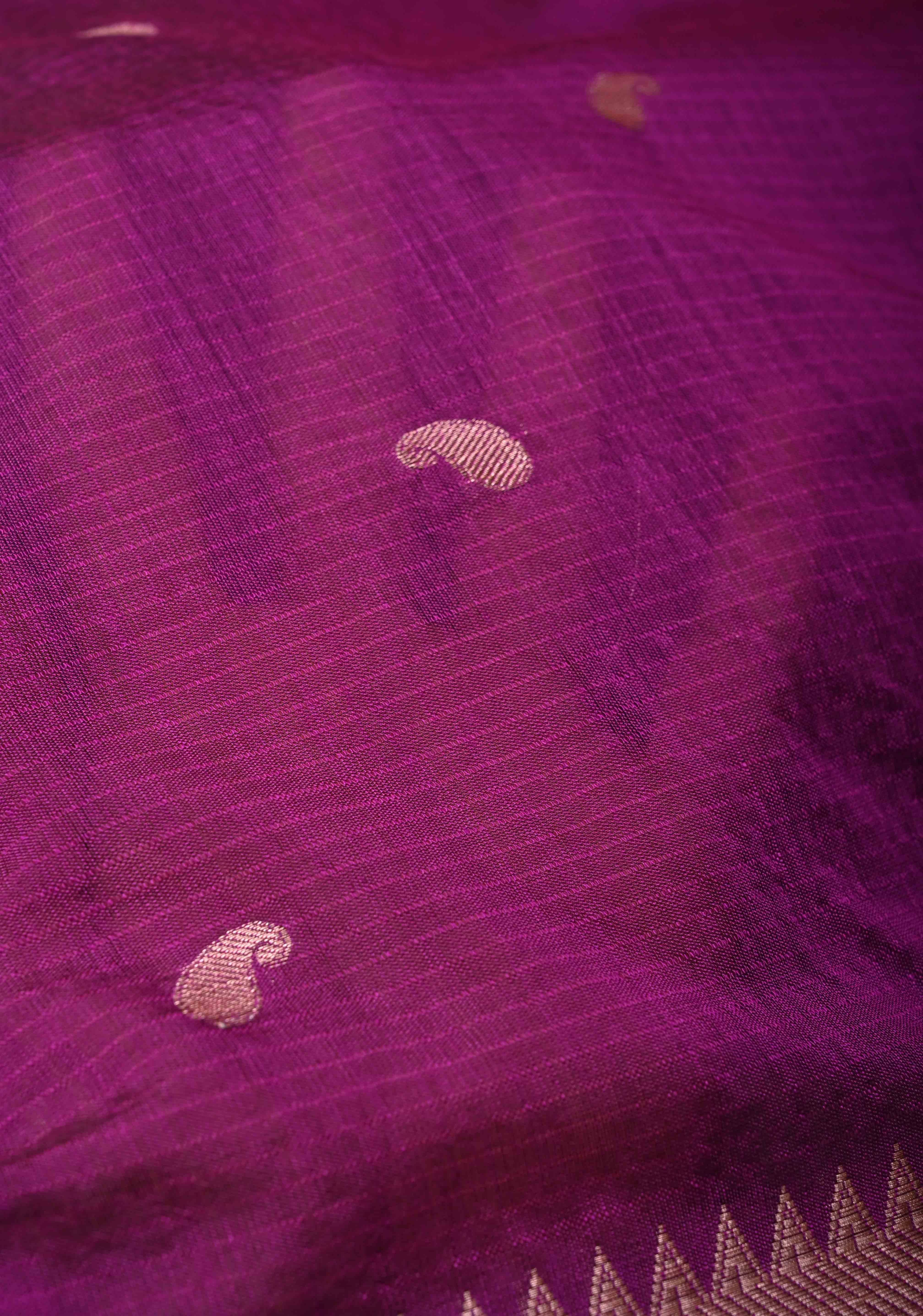 Purple Semi Silk saree with Zari Paisley Buttis and Zari Border | Shobitam