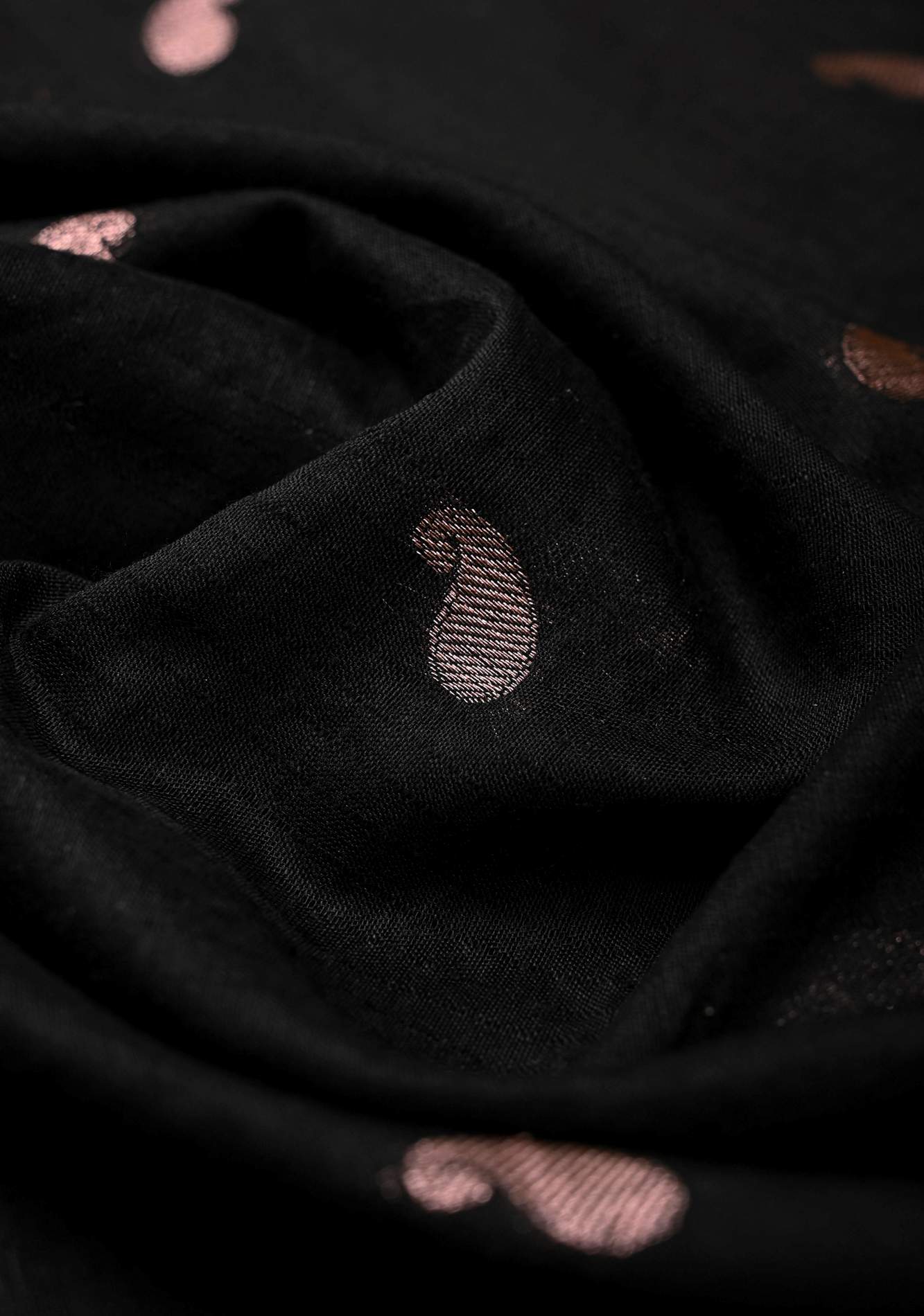 Black Semi Silk saree with Zari Paisley Buttis and Zari Border Ready To Wear Saree