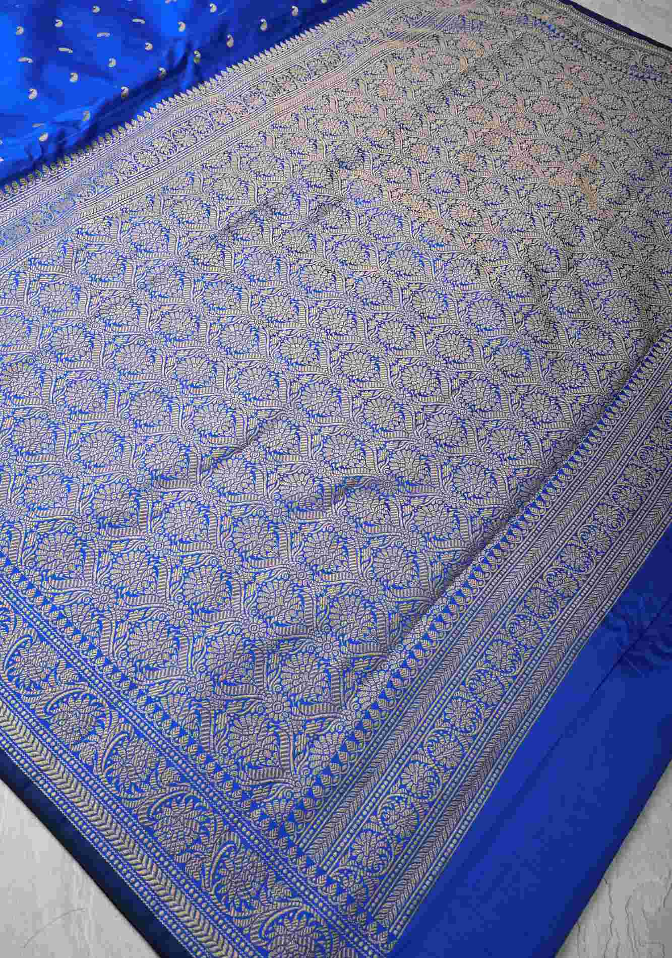 Royal Blue Art silk prestitched saree with Resham Paisley Buttis and Border Ready To Wear Saree