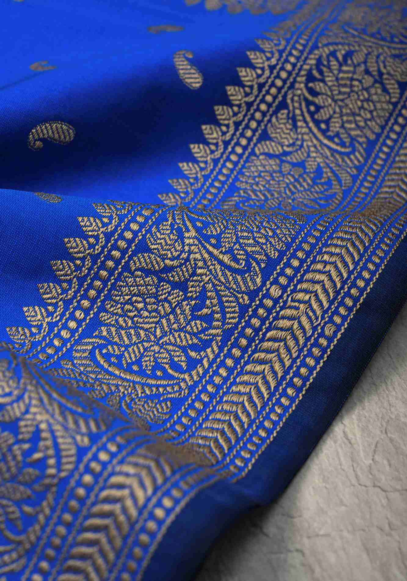 Royal Blue Art silk prestitched saree with Resham Paisley Buttis and Border Ready To Wear Saree