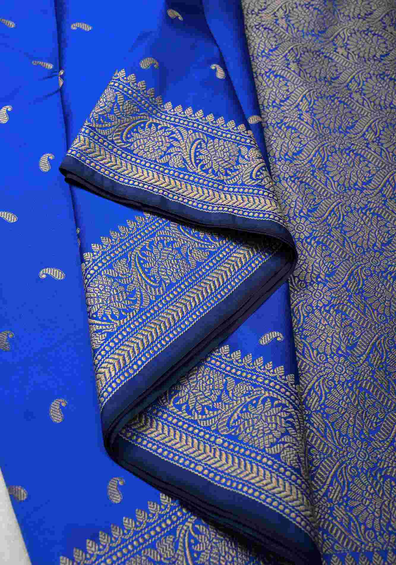 Royal Blue Art silk prestitched saree with Resham Paisley Buttis and Border Ready To Wear Saree
