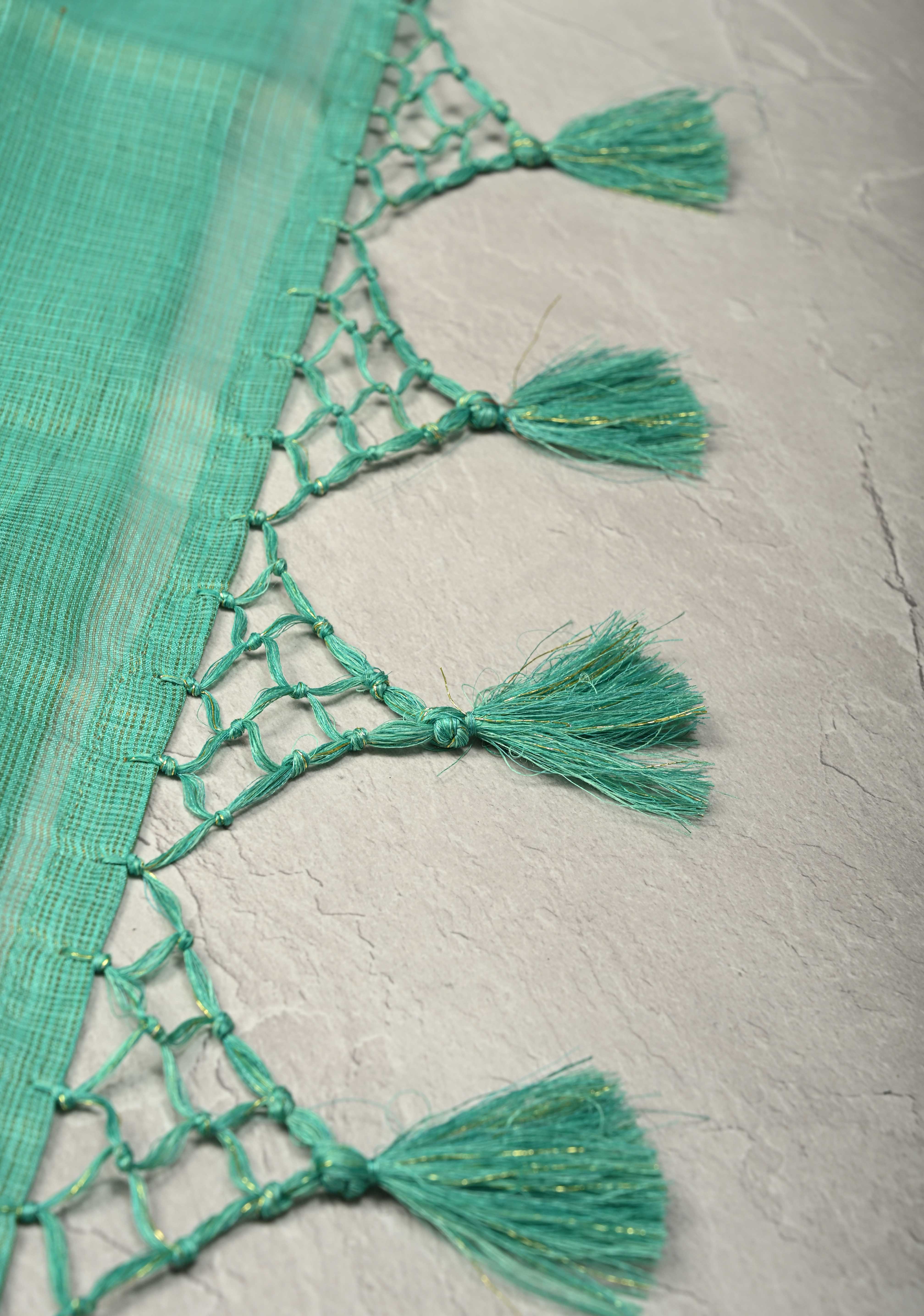 Sea Green Kota Doria Tissue Cotton Saree with Sona Rupa Zari Border | Shobitam
