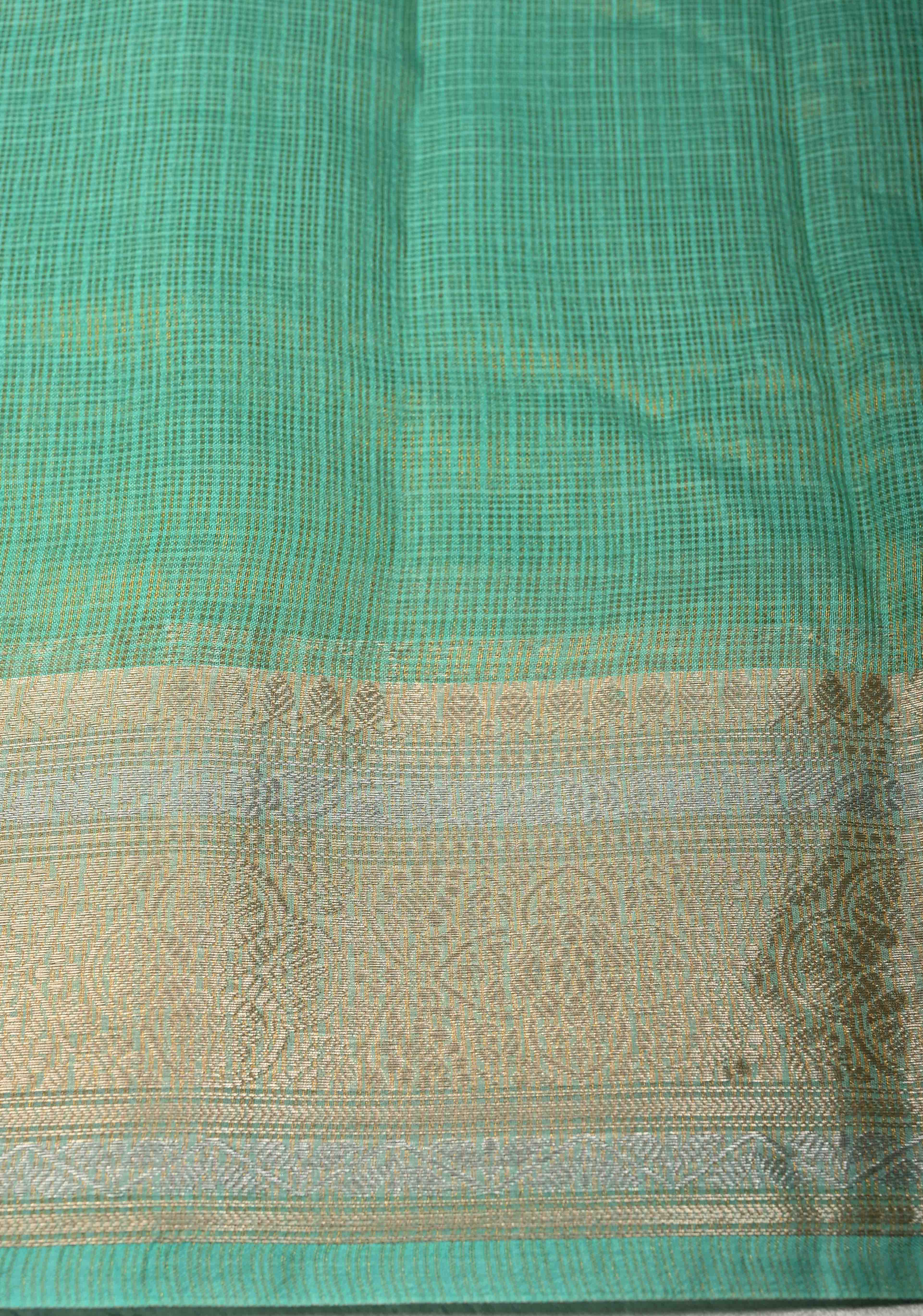 Sea Green Kota Doria Tissue Cotton Saree with Sona Rupa Zari Border | Shobitam