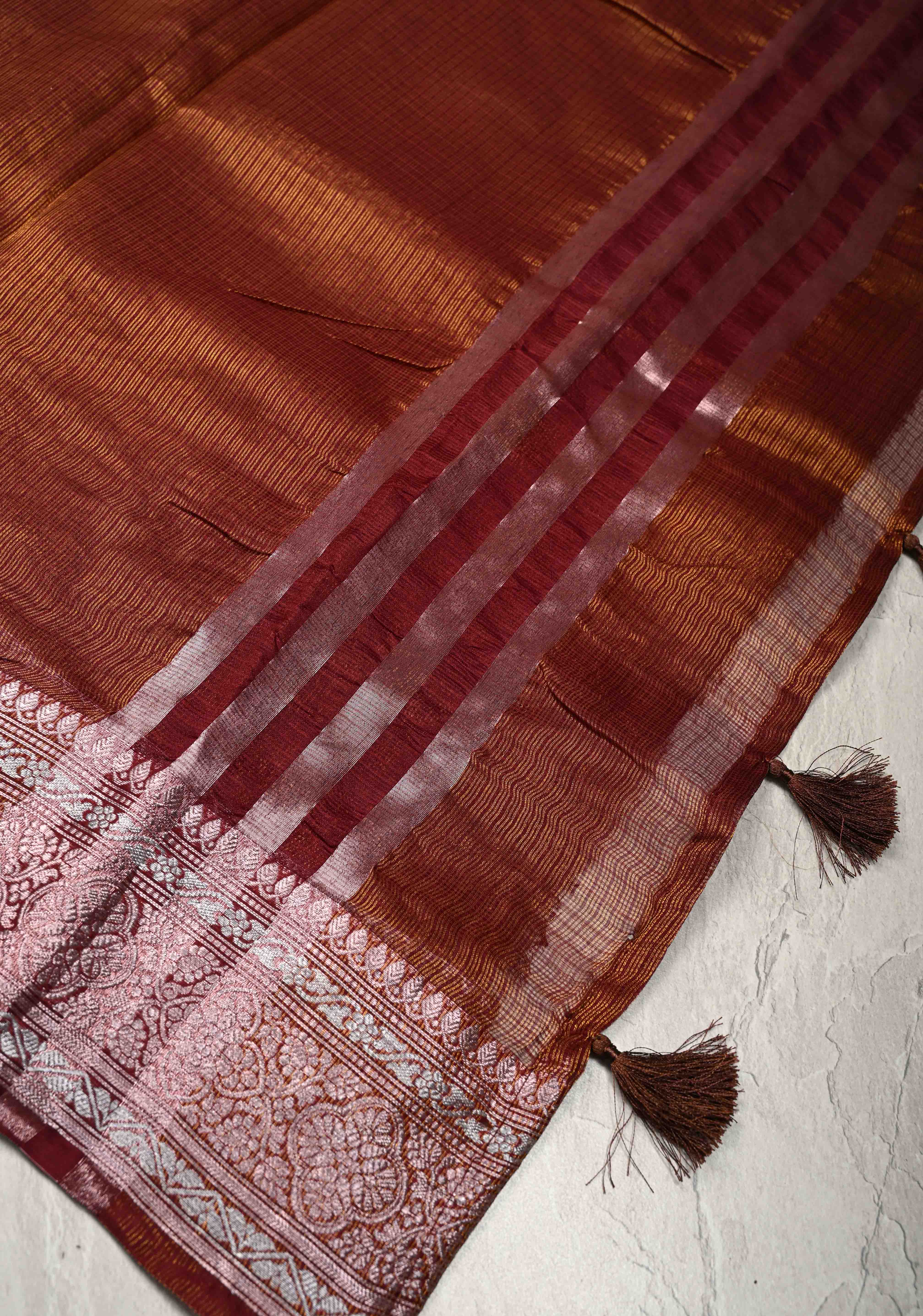 Kanchana Kota Doria Tissue Cotton Saree with Sona Rupa Zari Border | Shobitam