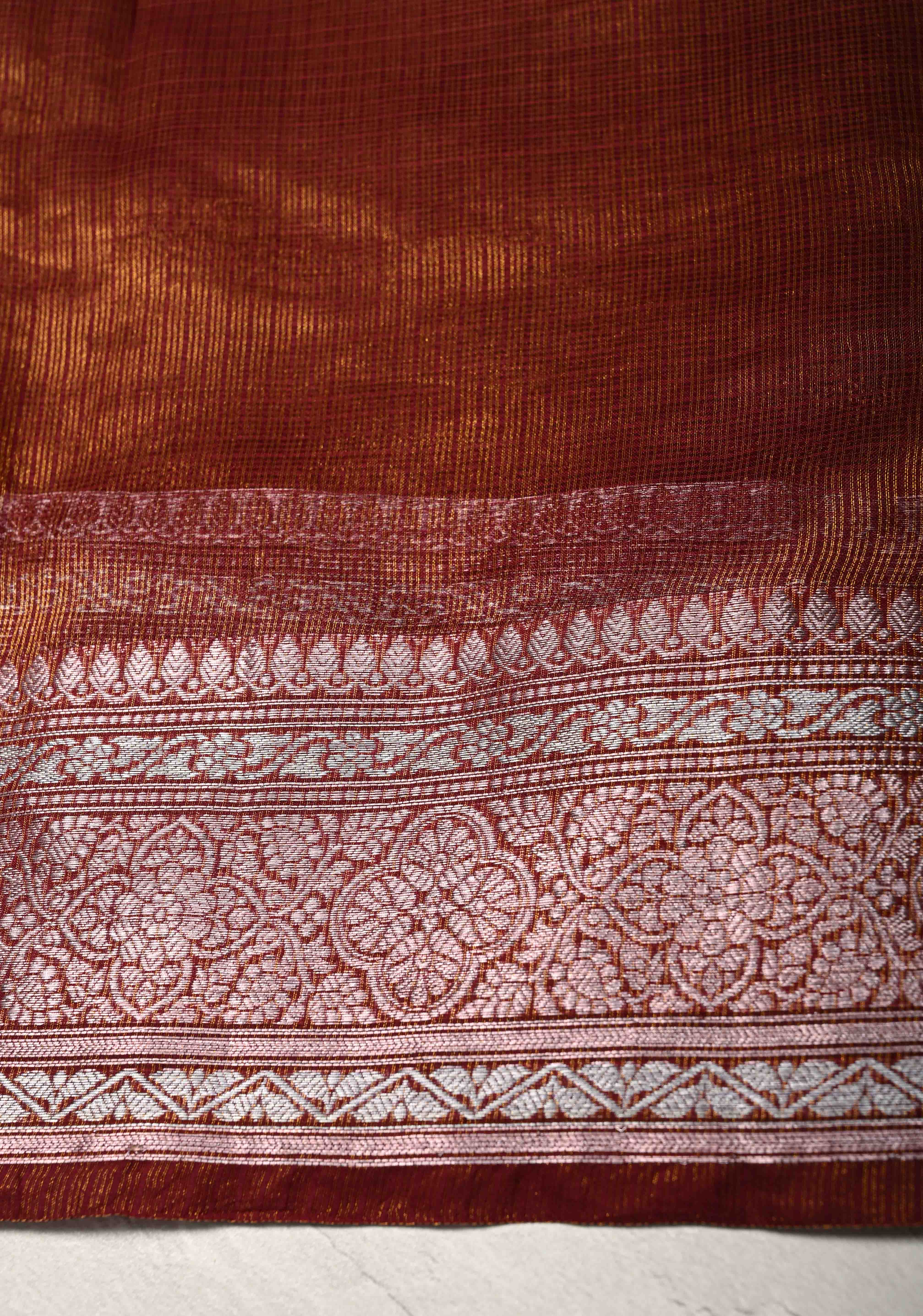 Kanchana Kota Doria Tissue Cotton Saree with Sona Rupa Zari Border | Shobitam