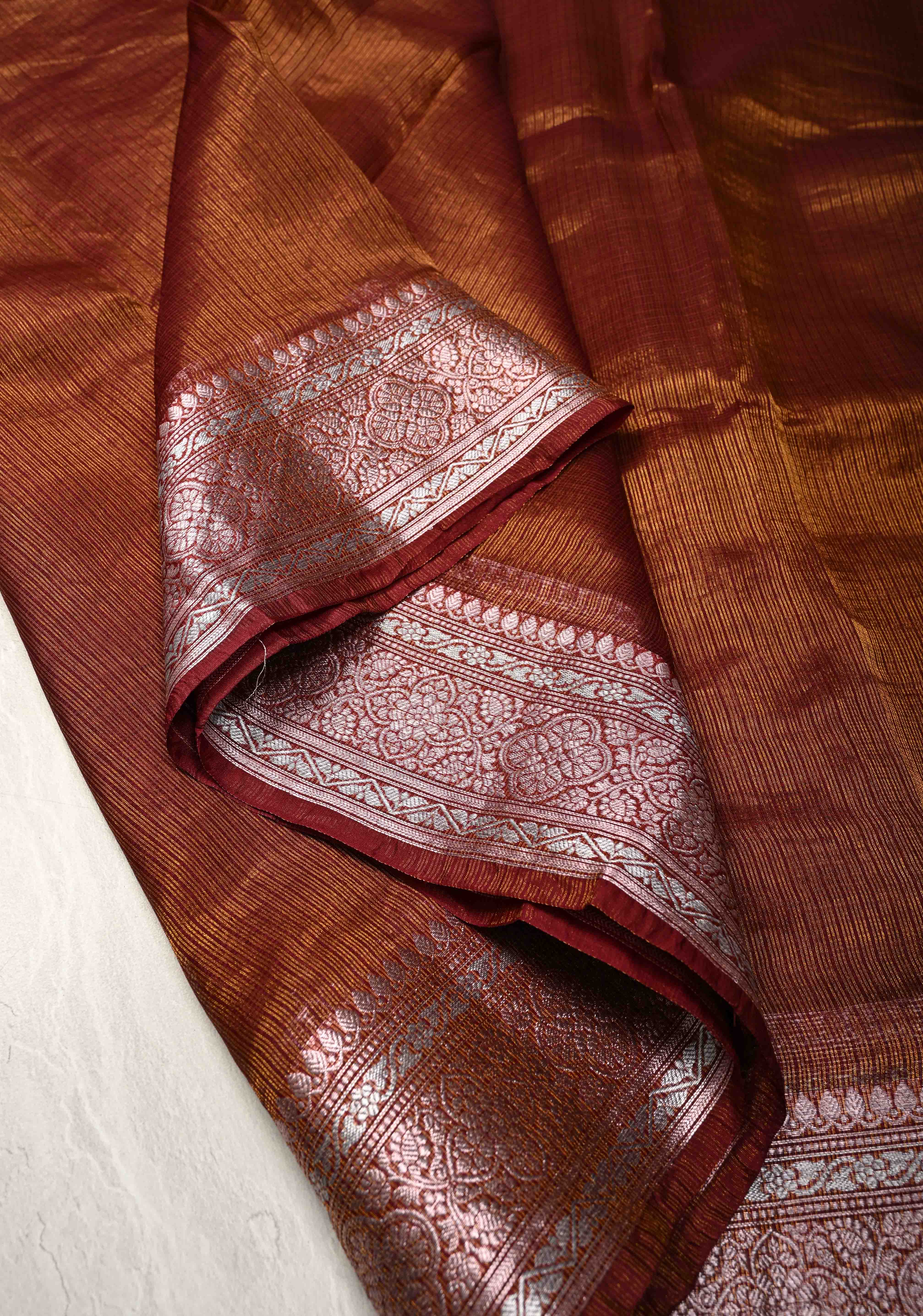 Kanchana Kota Doria Tissue Cotton Saree with Sona Rupa Zari Border | Shobitam
