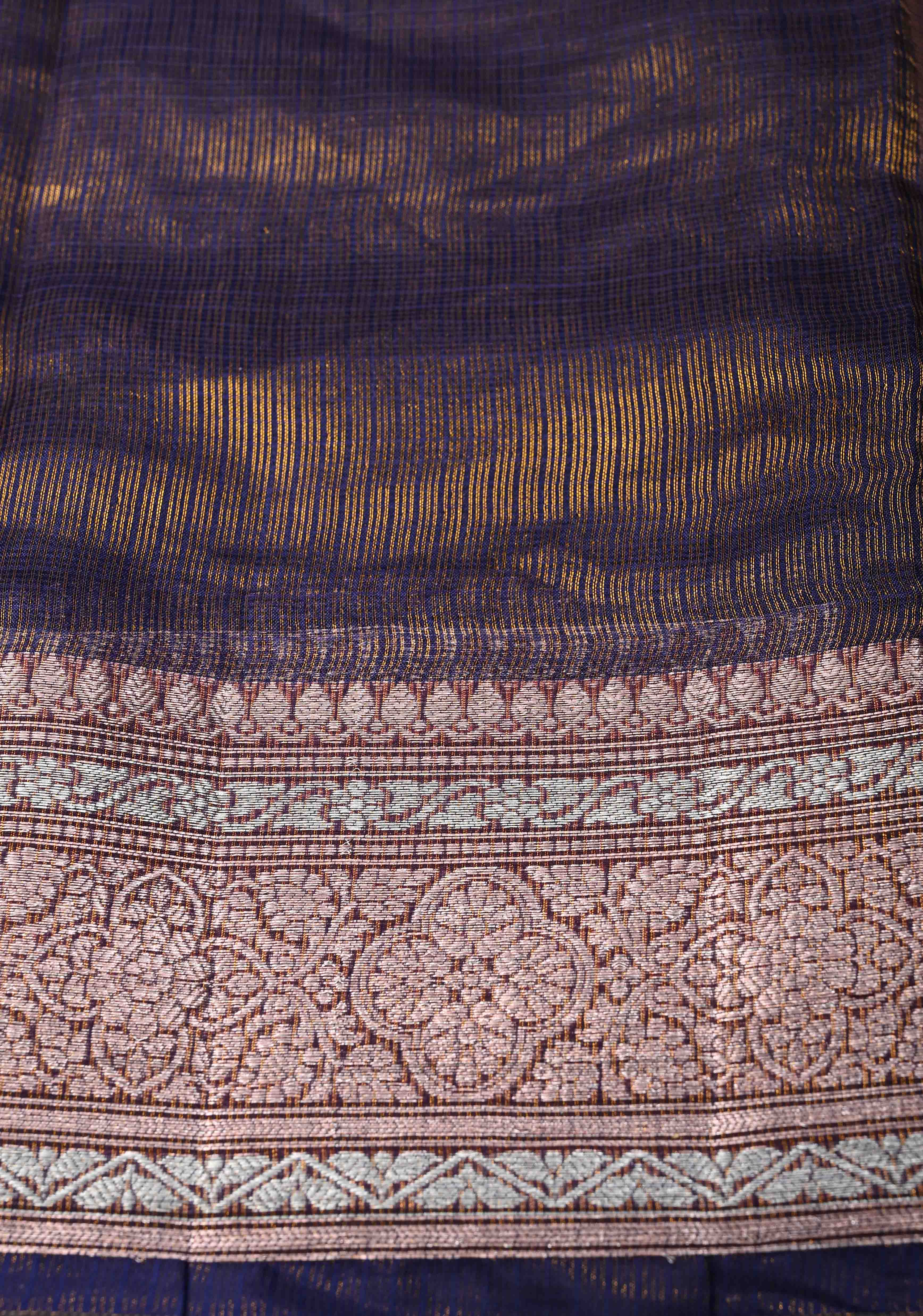 Blue Kota Doria Tissue Cotton Saree with Sona Rupa Zari Border | Shobitam
