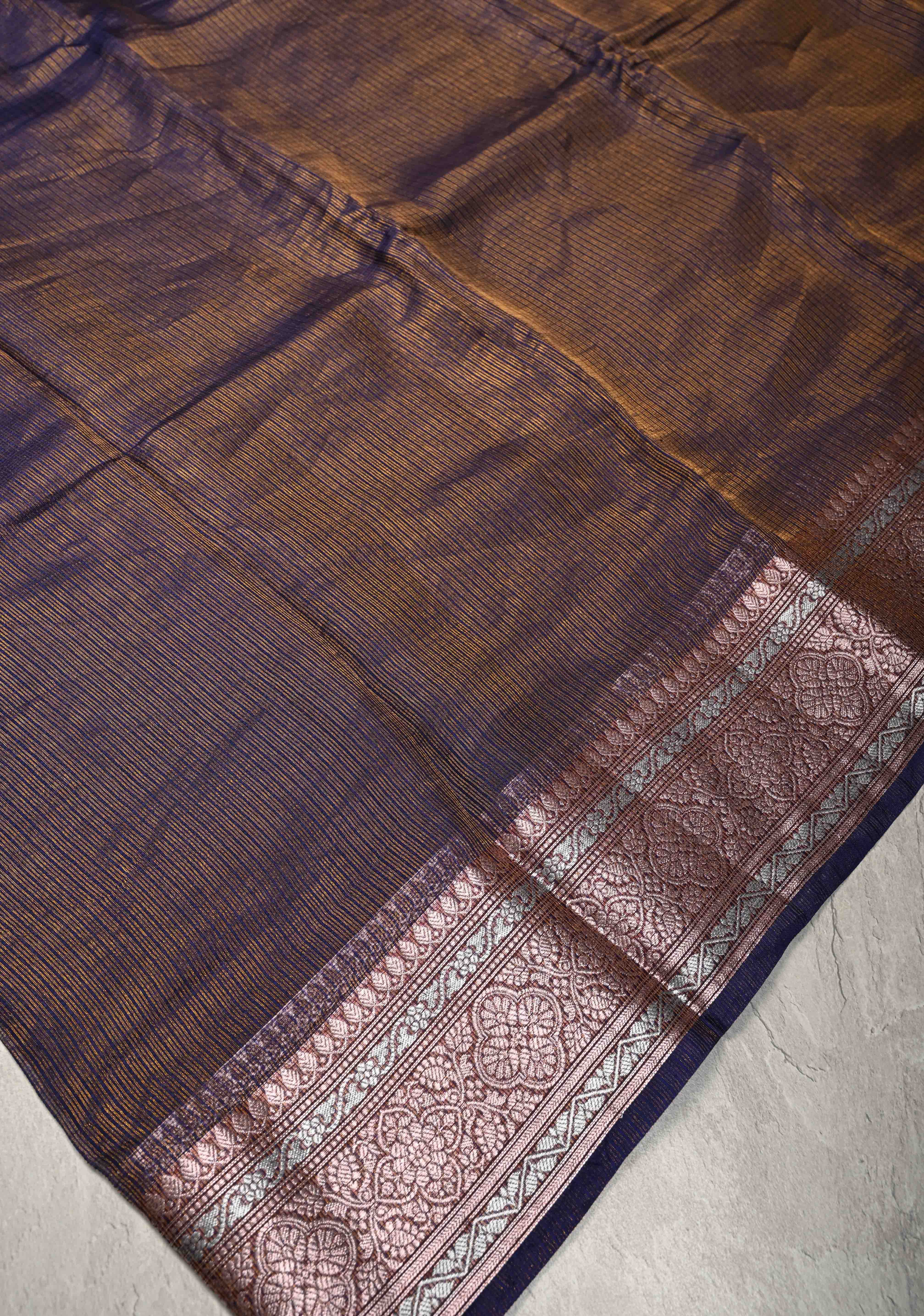 Blue Kota Doria Tissue Cotton Saree with Sona Rupa Zari Border | Shobitam