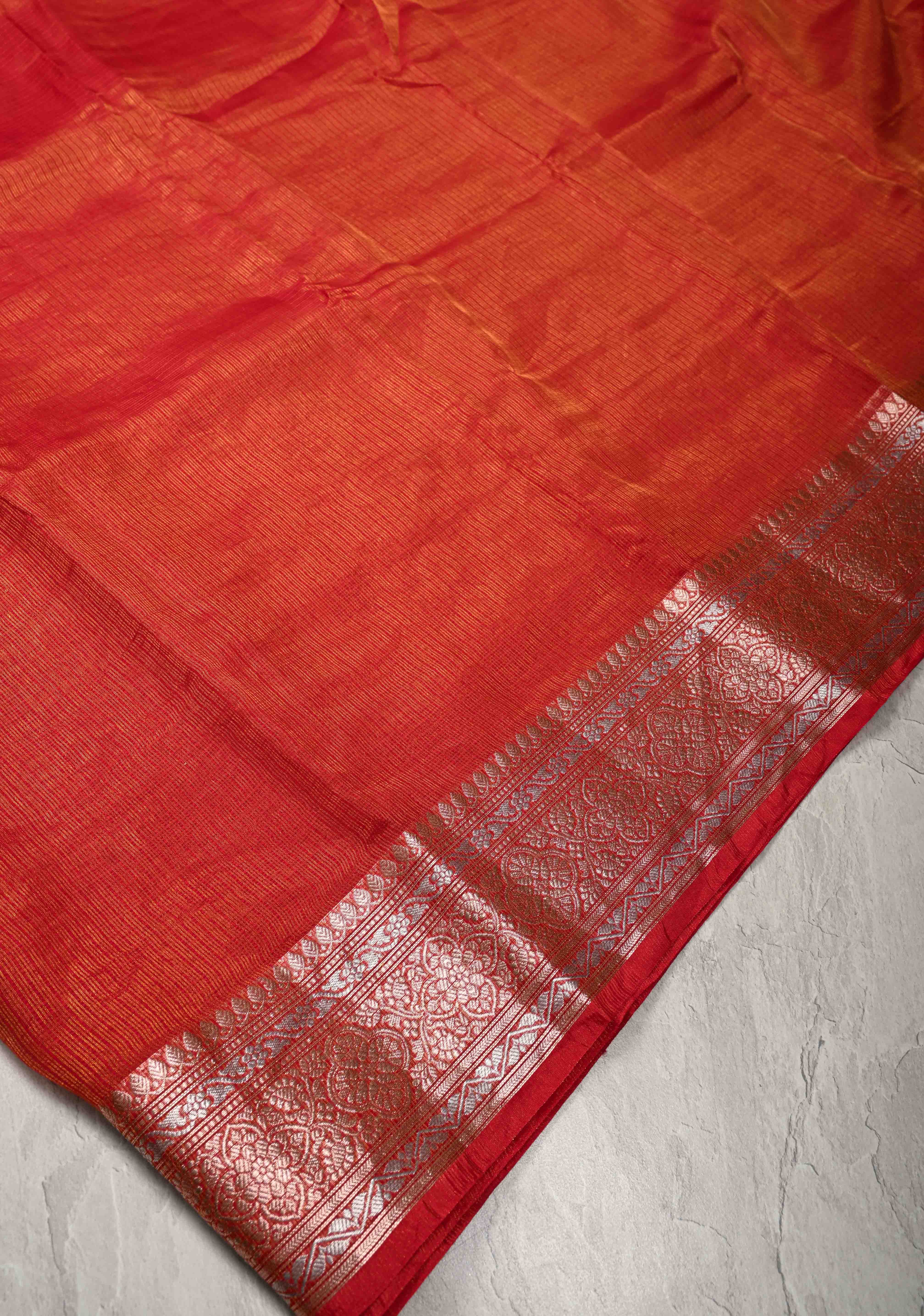 Red Kota Doria Tissue Cotton Saree with Sona Rupa Zari Border | Shobitam