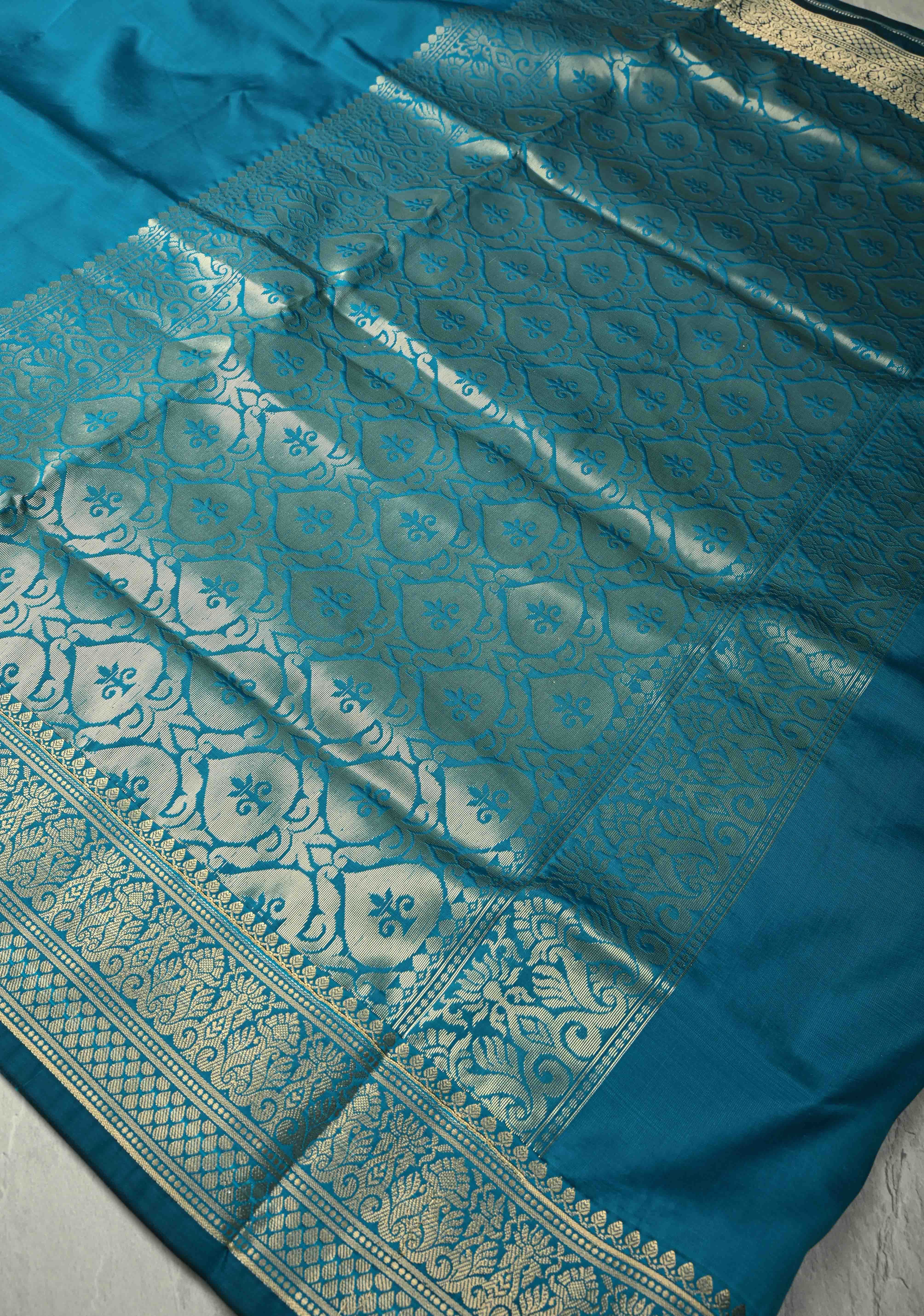 Blue Semi Silk Saree with Zari Border | Shobitam