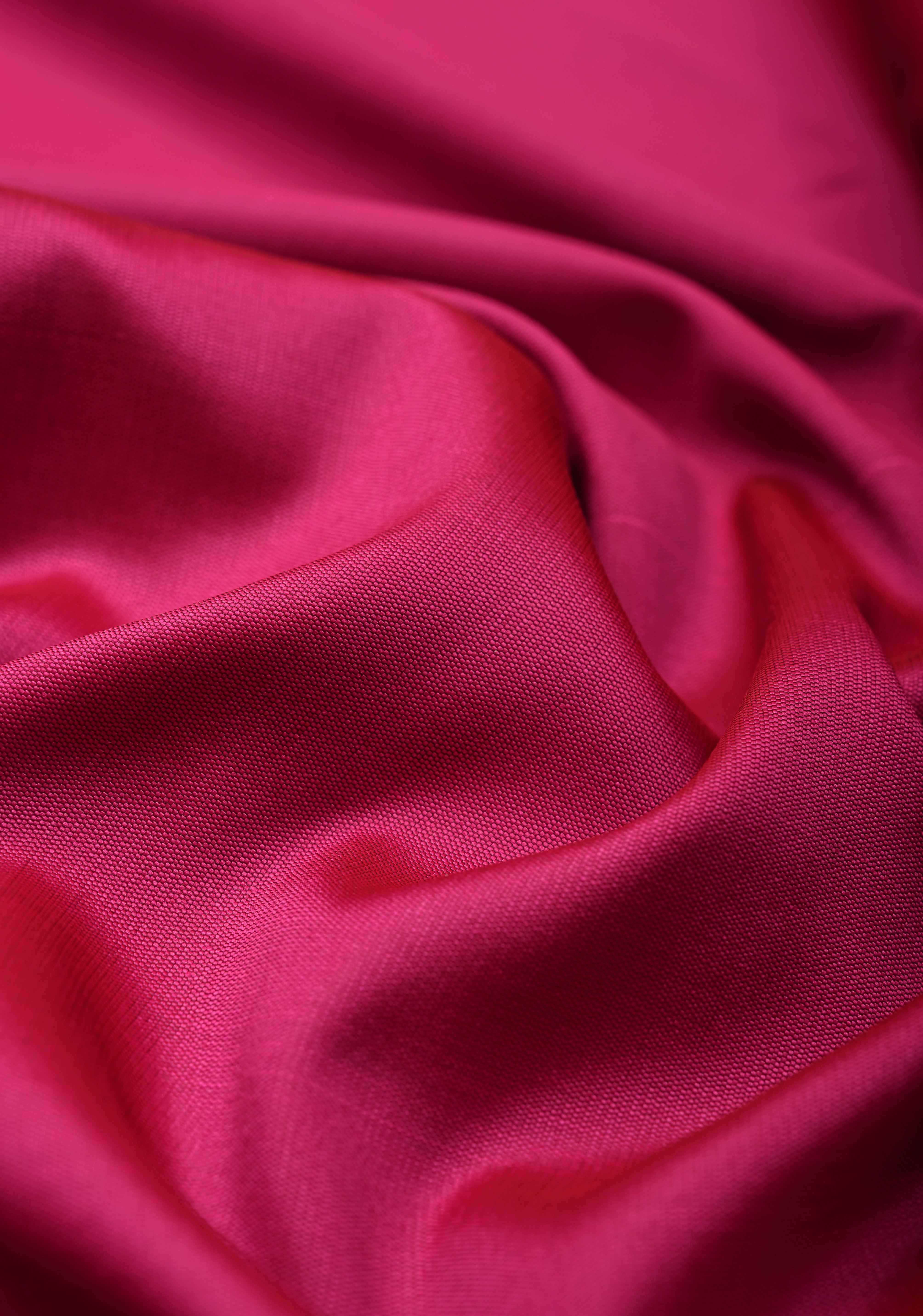 Deep Pink Semi Silk Saree with Floral Zari Border and Brocade Blouse Piece | Shobitam