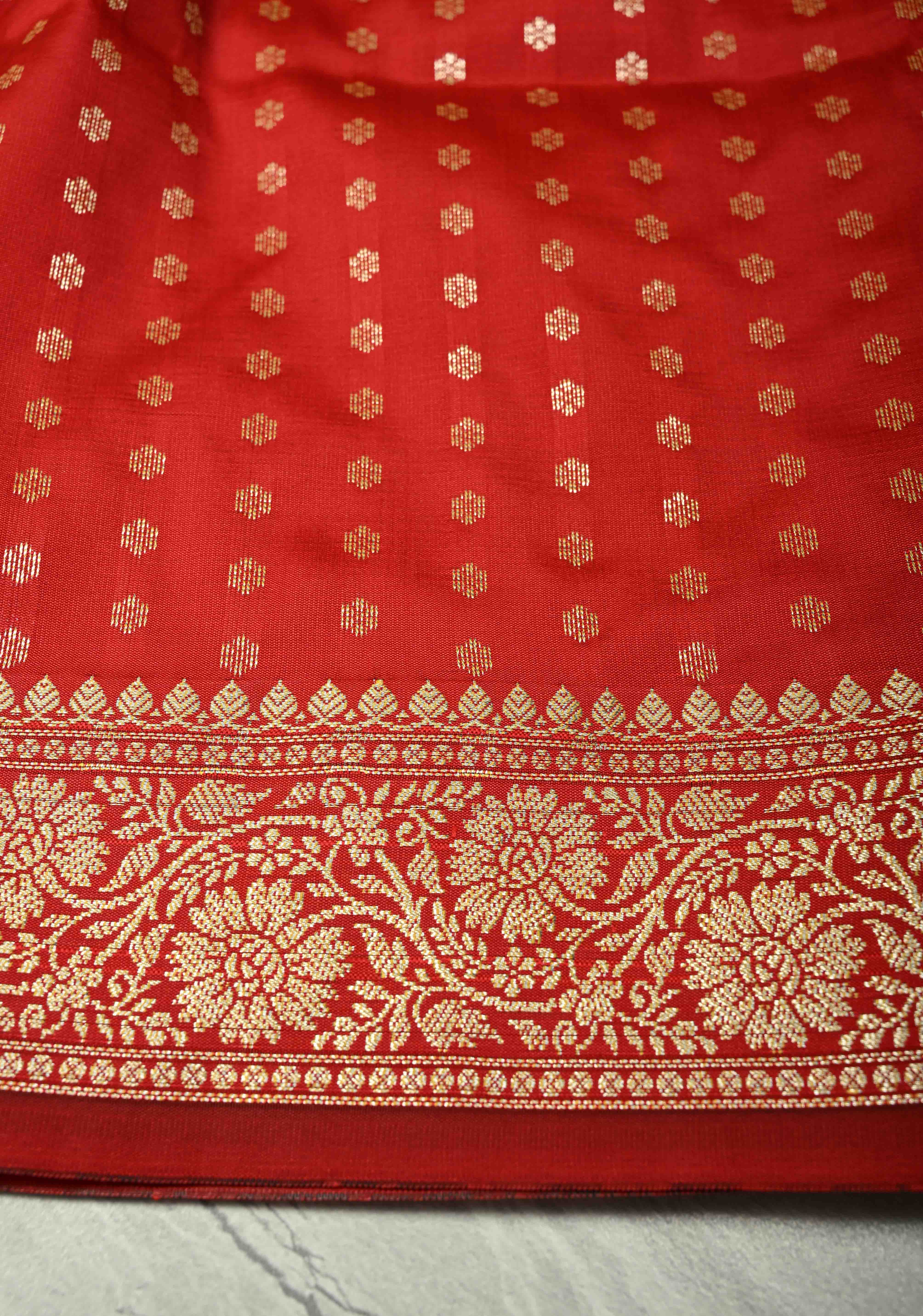 Crimson Red Semi Silk Saree with Zari Border | Shobitam