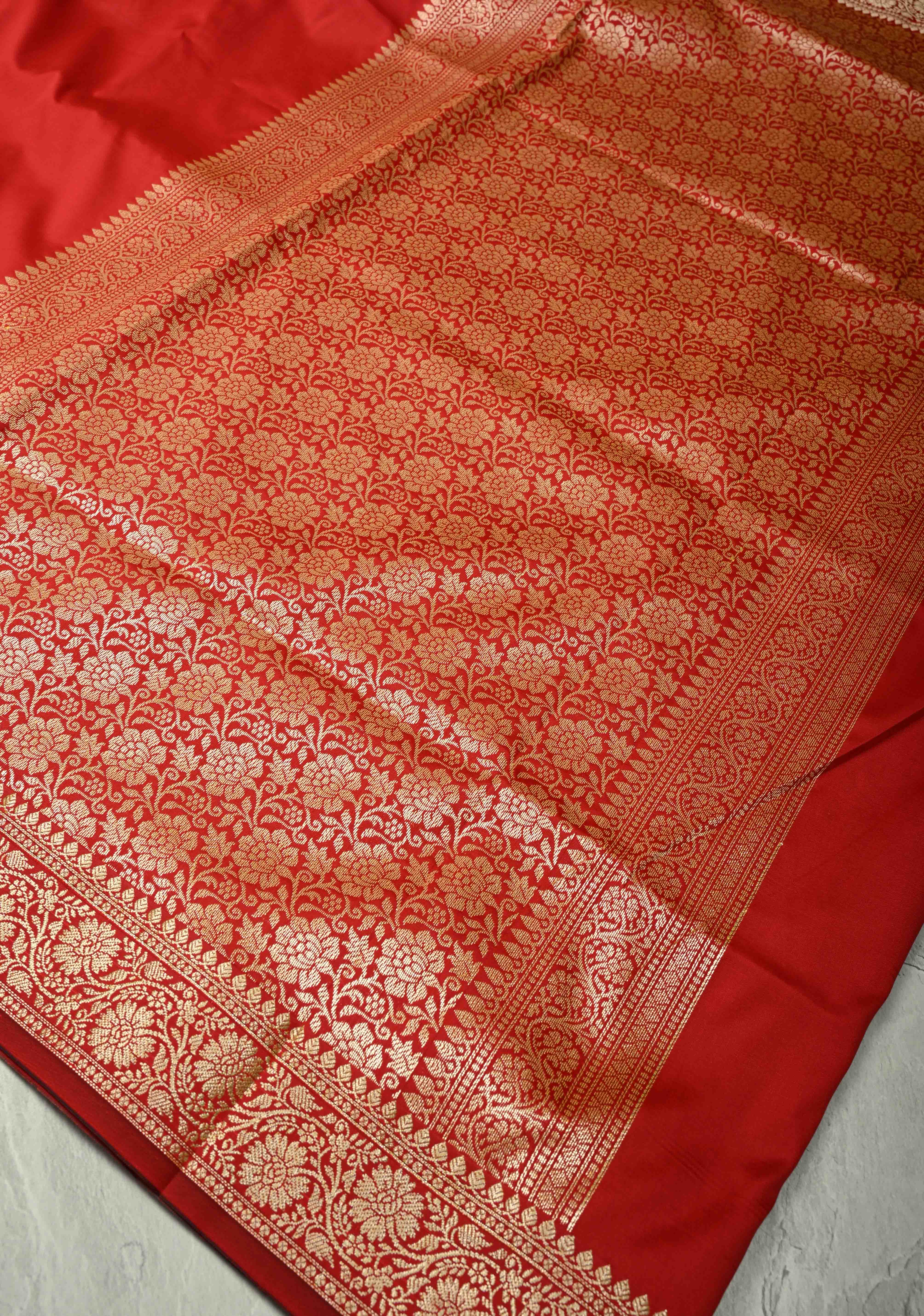 Crimson Red Semi Silk Saree with Zari Border | Shobitam