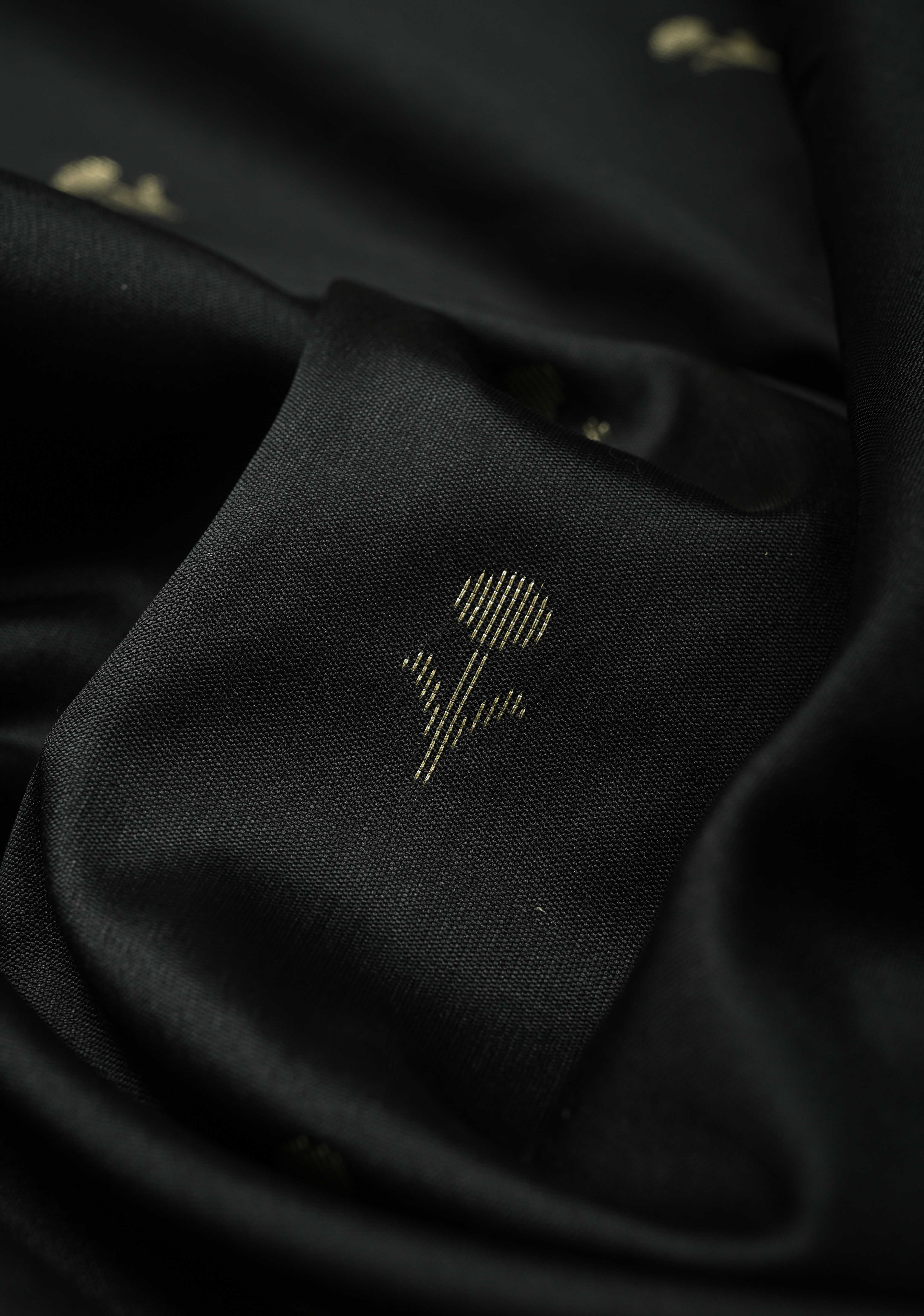 Black Semi Silk Saree with Floral Buttis and Alfi Zari Border | Shobitam