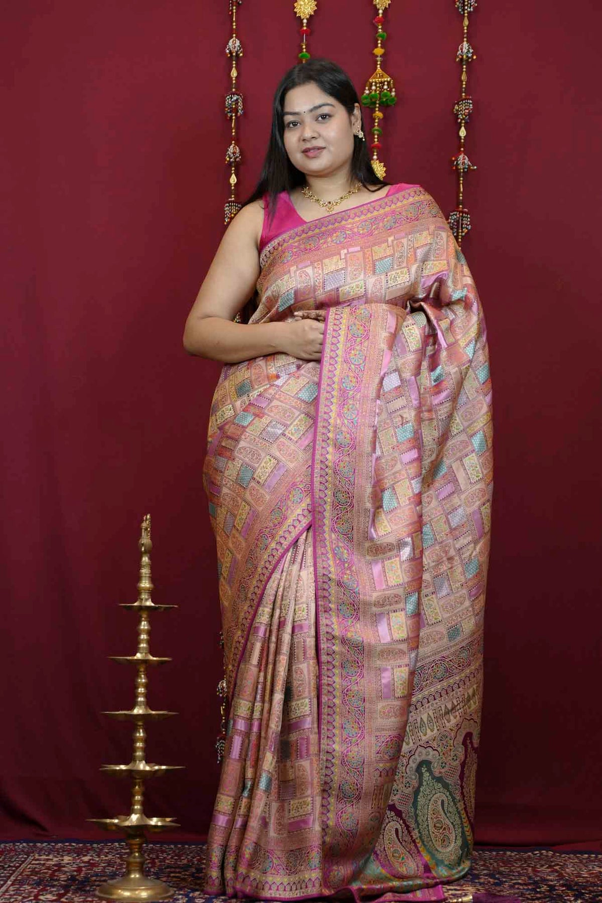 premium soft Silk with Geometric Patchwork prestitch saree