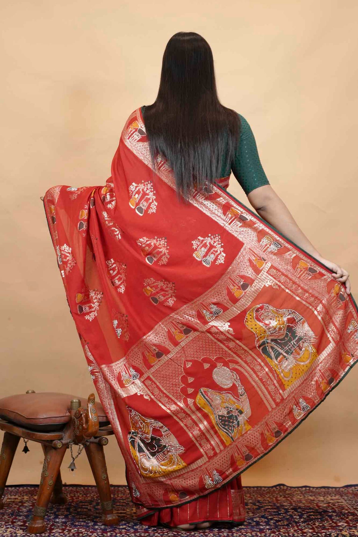 karwa chauth special ornate with zari & Stone prestitch Ready To Wear Saree