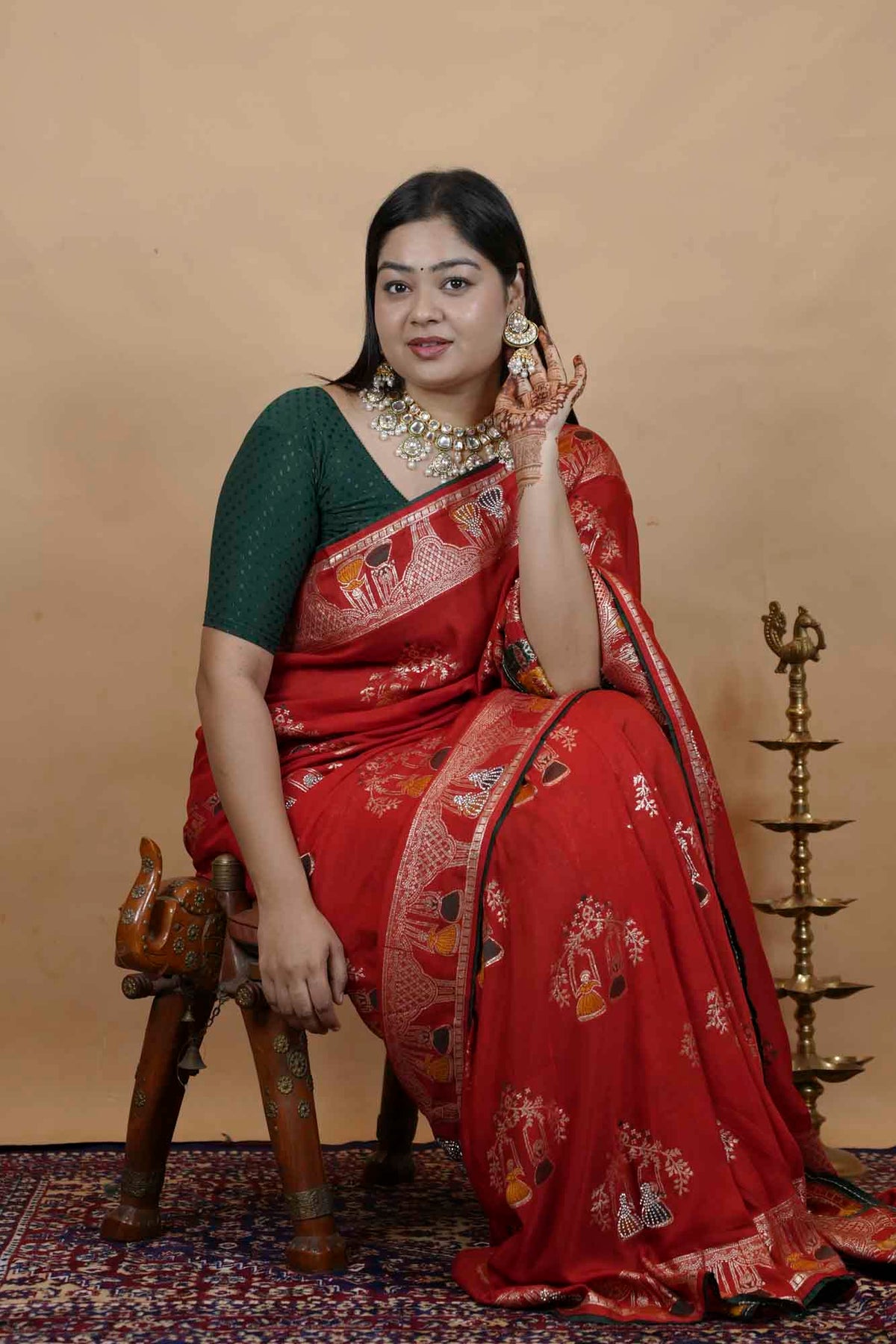 karwa chauth special ornate with zari & Stone prestitch Ready To Wear Saree