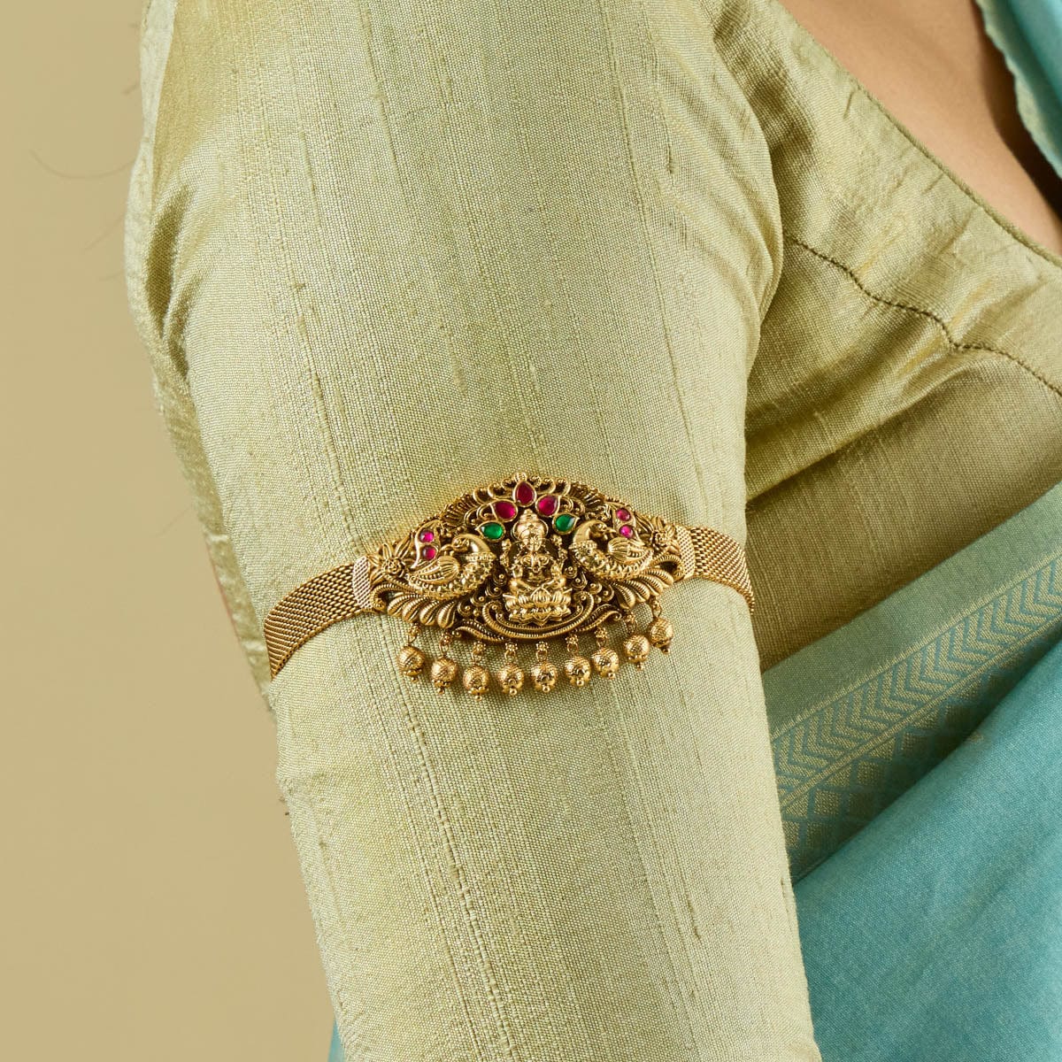 Lakshmi Motif  Bajuband with Dangling Beads And Adjustable Chain, Single piece