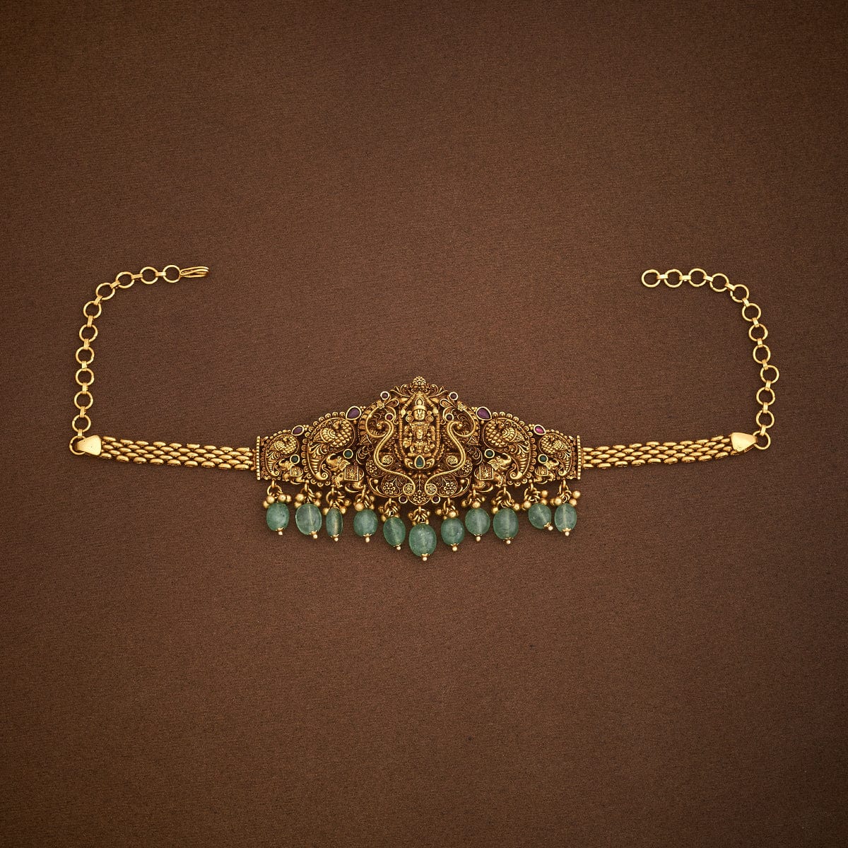 Balaji motif Bajuband with Dangling Beads And Adjustable Chain, Red Stone,  Single piece