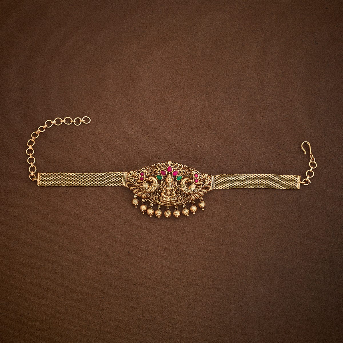 Lakshmi Motif  Bajuband with Dangling Beads And Adjustable Chain, Single piece