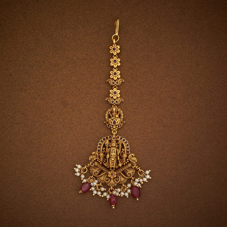 Shree Balaji Antique Tikka with Rupy Dangling Beads and Pearls | Shobitam