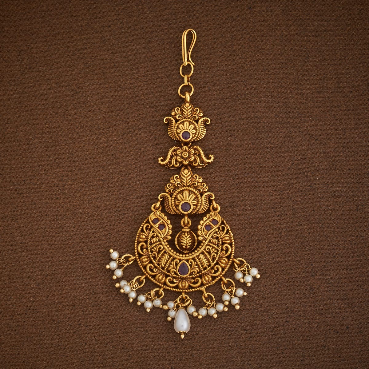 Antique Tikka with Ruby Dangling Beads and Pearls