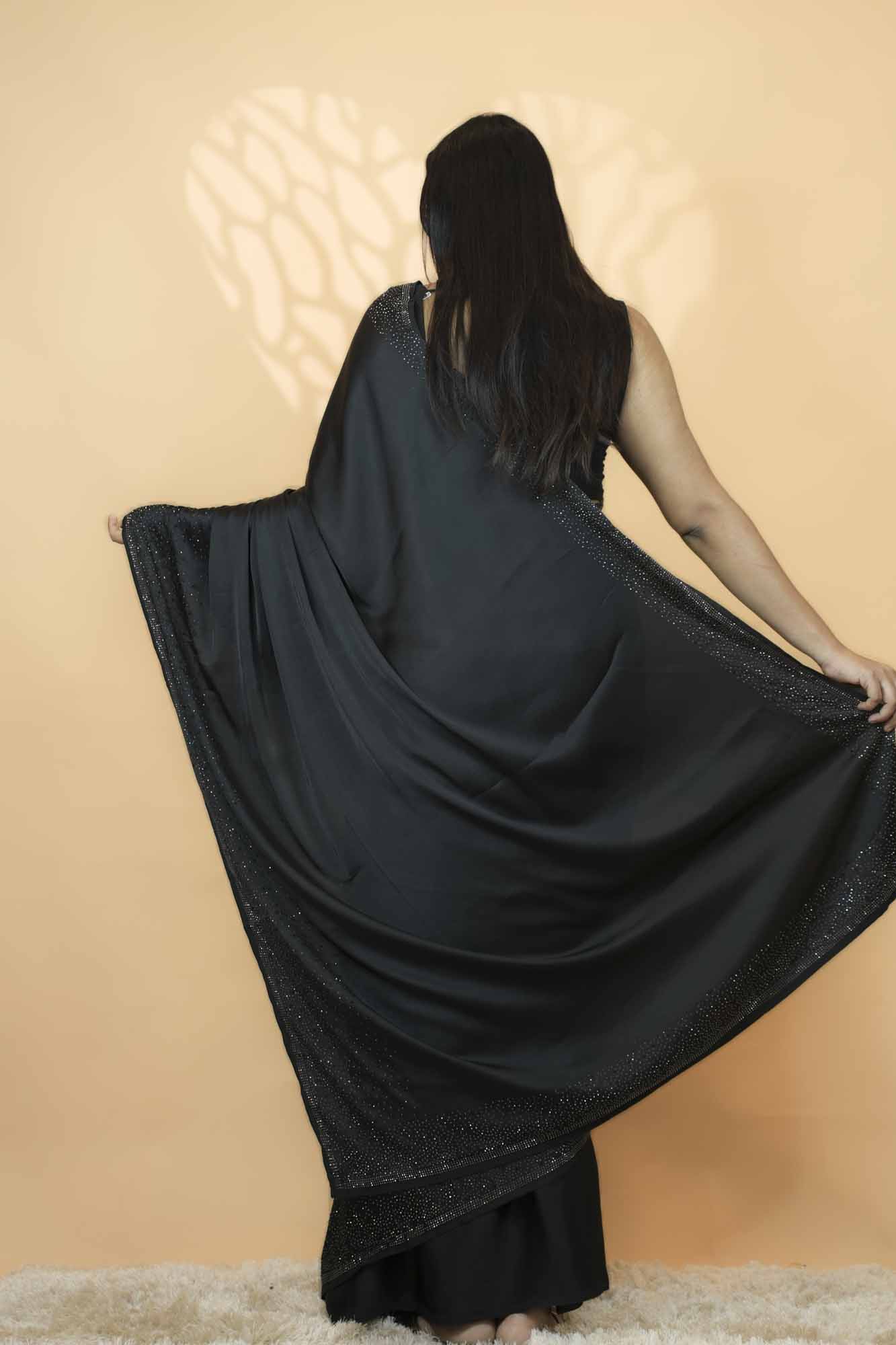 Elegant Black with Premium Stone Embellished Border Ready-to-Wear Saree
