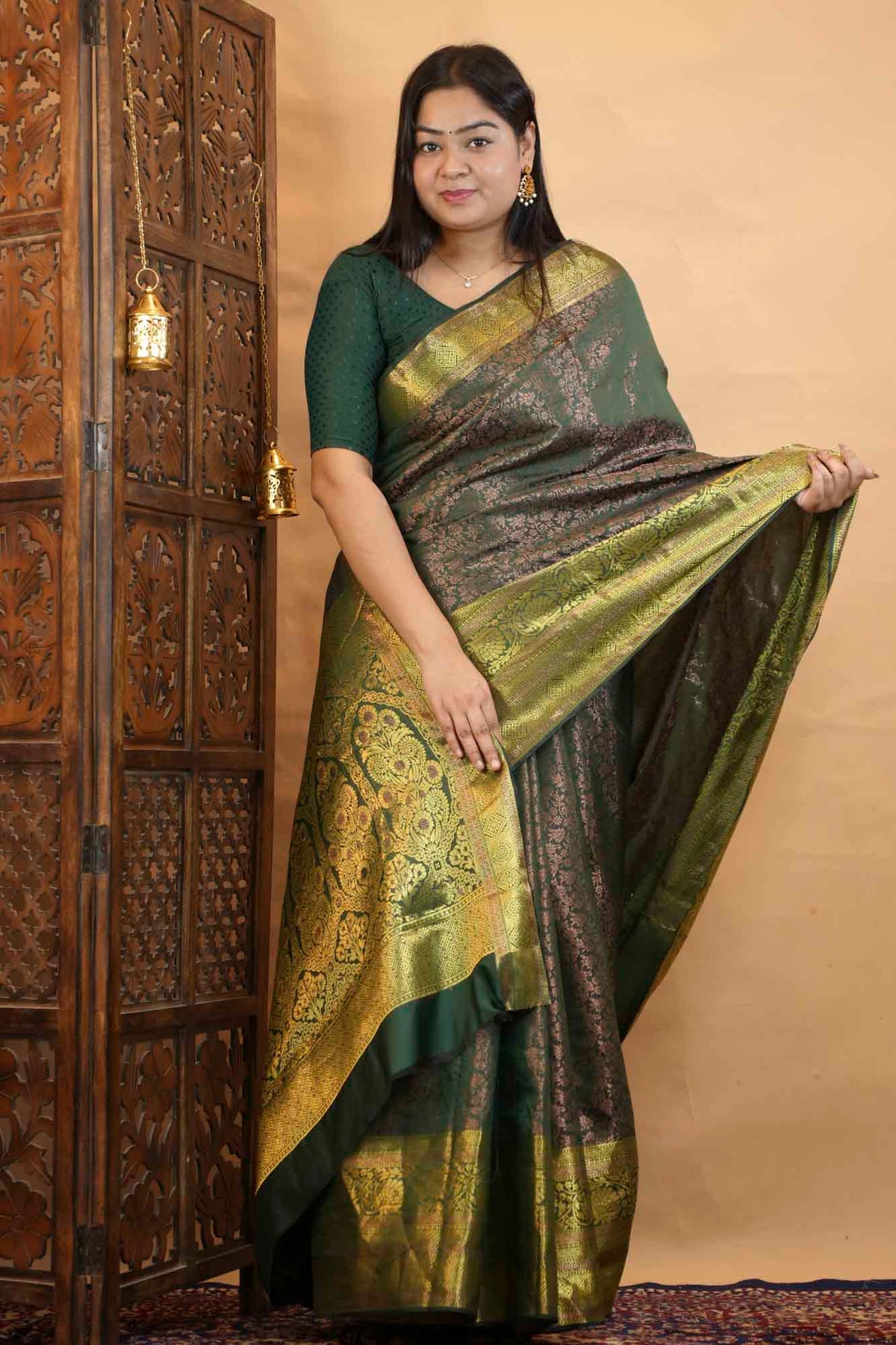 Banarasi Silk Inspired Floral Zari Jaal With Ornate Palla  Ready To Wear Saree