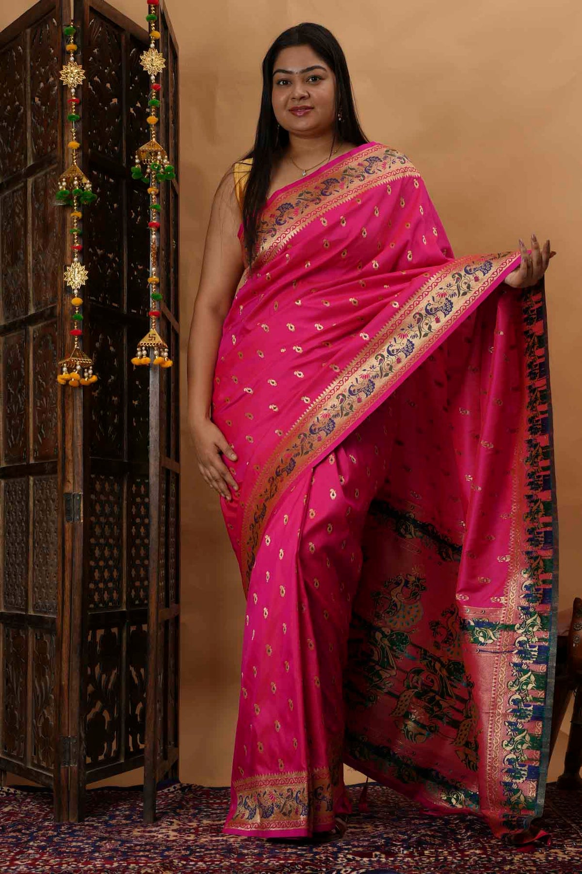 Kanjivaram Inspired Soft Silk Paithani Woven Palla Wrap In One Minute saree
