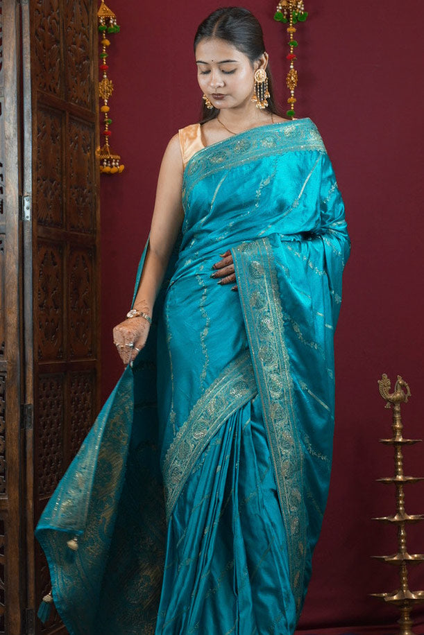 Banarasi Stone Embllished  Zari Butta  Ornate Pallu  Wrap In One Minute saree