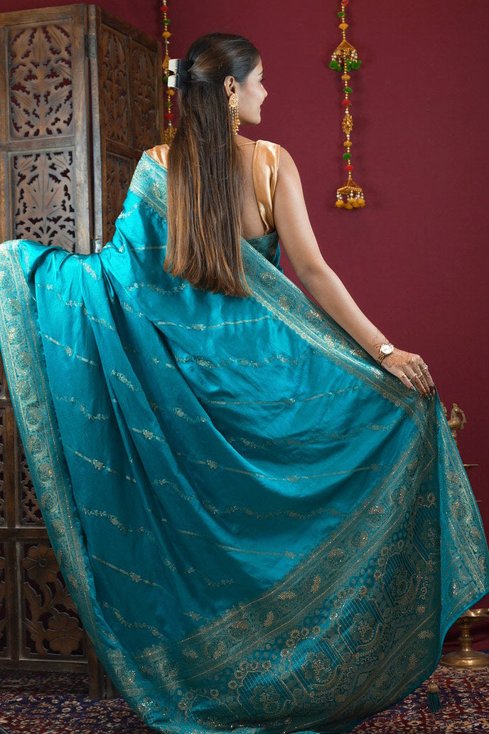 Banarasi Stone Embllished  Zari Butta  Ornate Pallu  Wrap In One Minute saree
