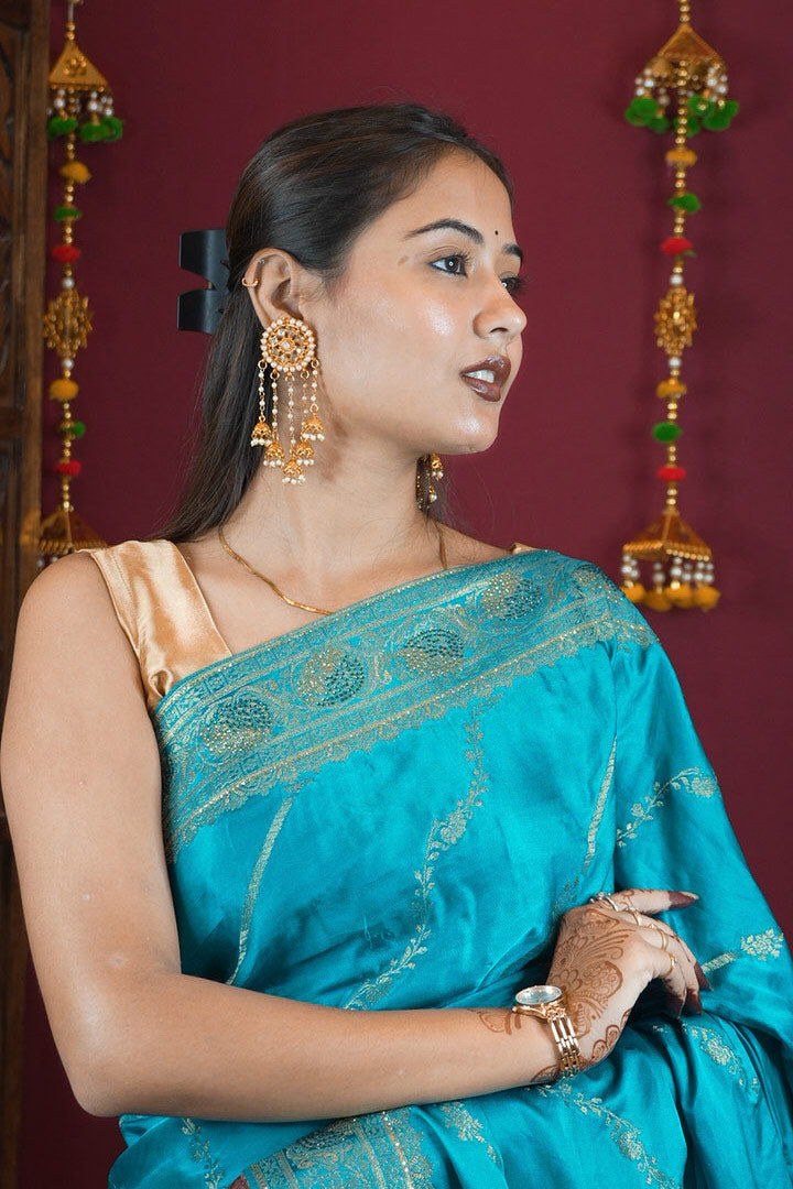 Banarasi Stone Embllished  Zari Butta  Ornate Pallu  Wrap In One Minute saree