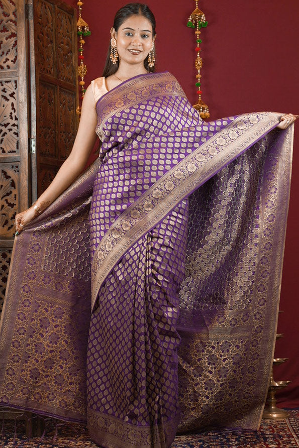 Khadi Georgette Silk  with Golden Woven Motifs Ready To Wear Saree